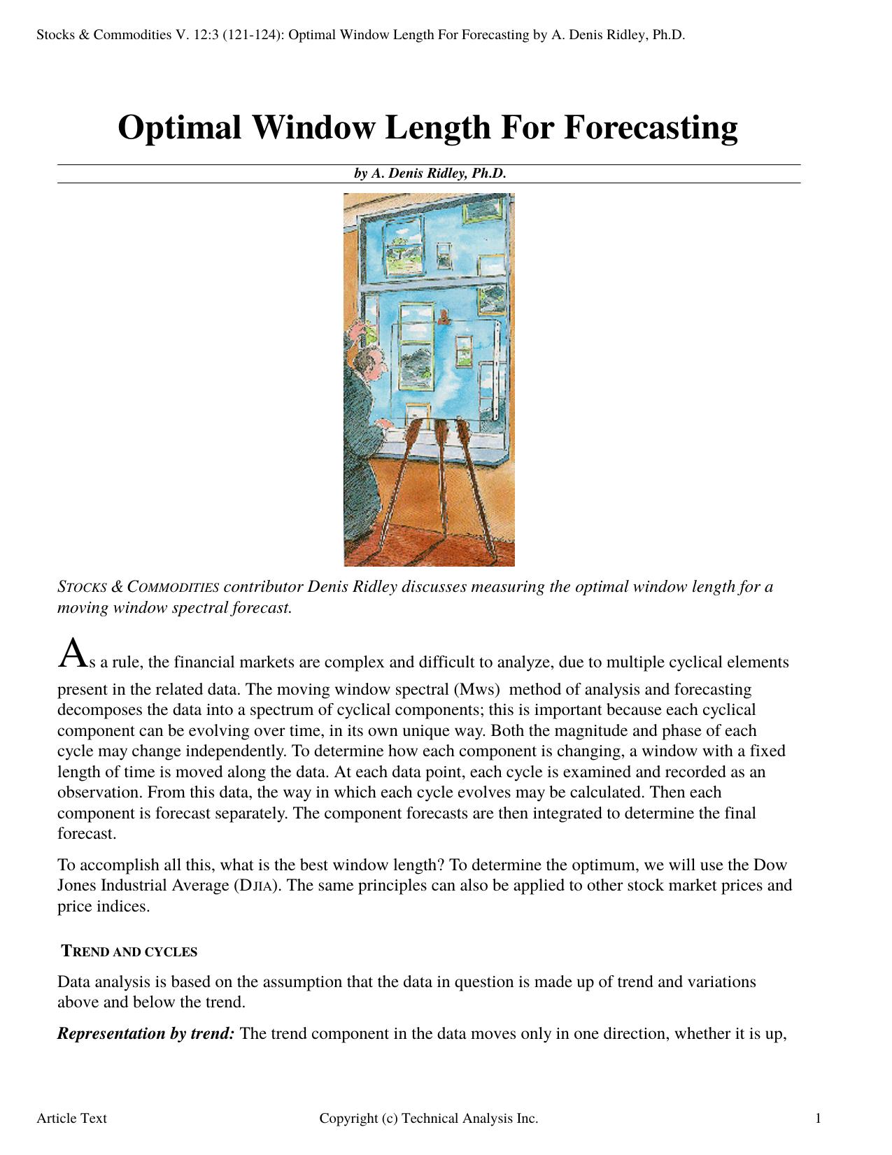 Stocks & Commodities V. 12:3 (121-124): Optimal Window Length For Forecasting by A. Denis Ridley, Ph.D. by A. Denis Ridley