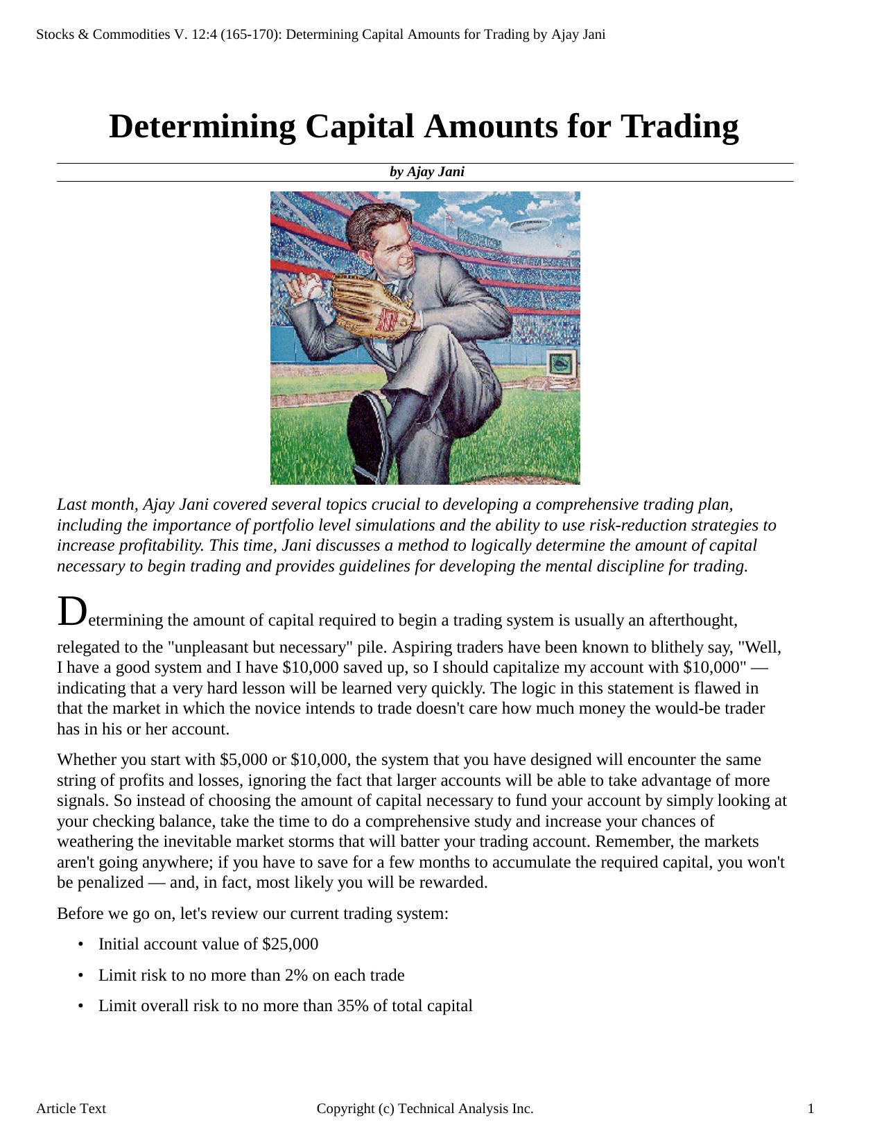Stocks & Commodities V. 12:4 (165-170): Determining Capital Amounts for Trading by Ajay Jani by Ajay Jani