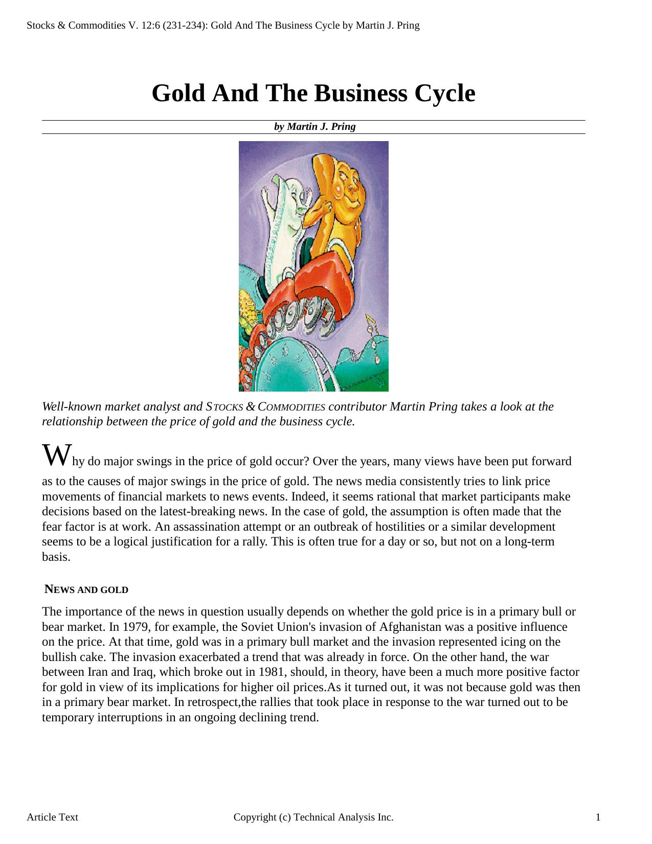 Stocks & Commodities V. 12:6 (231-234): Gold And The Business Cycle by Martin J. Pring by Martin J. Pring