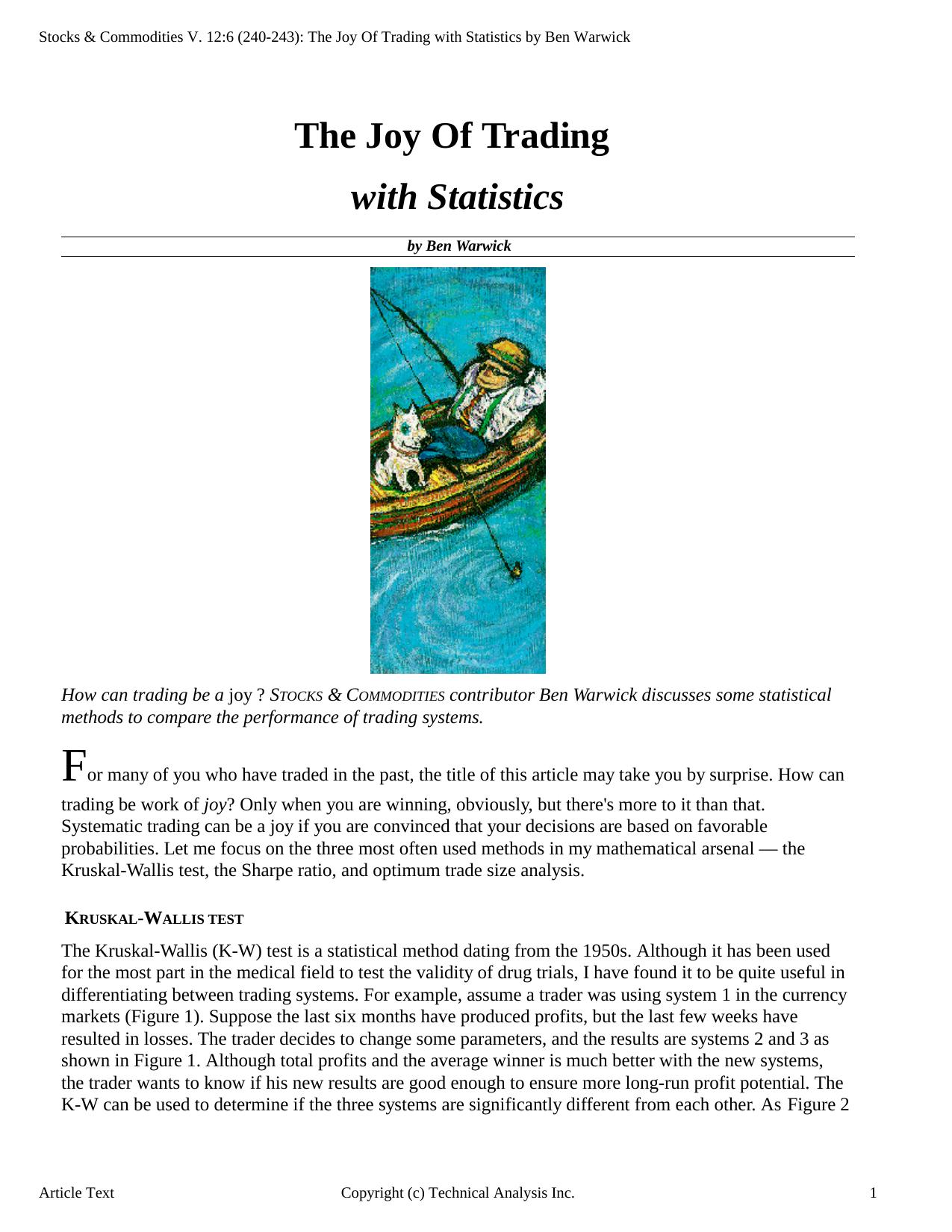 Stocks & Commodities V. 12:6 (240-243): The Joy Of Trading with Statistics by Ben Warwick by Ben Warwick