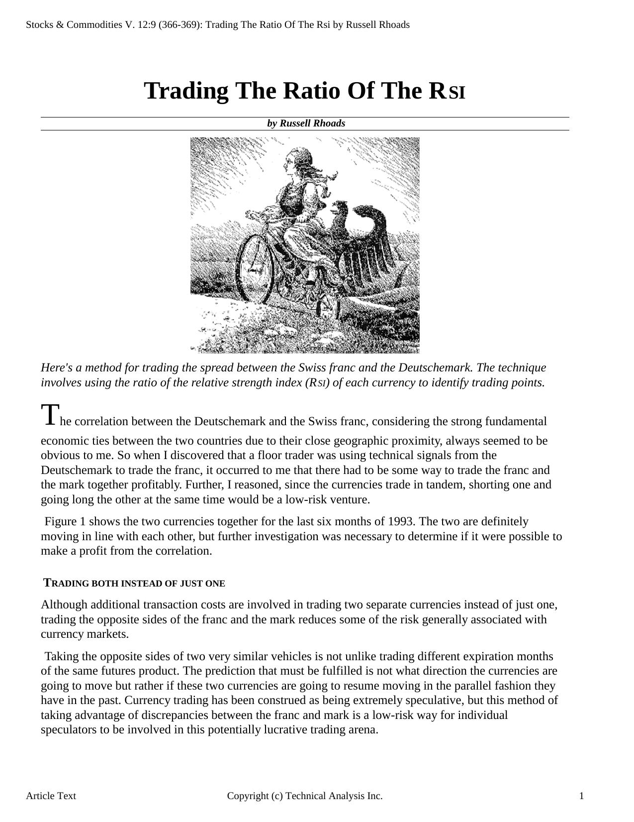 Stocks & Commodities V. 12:9 (366-369): Trading The Ratio Of The Rsi by Russell Rhoads by Russell Rhoads