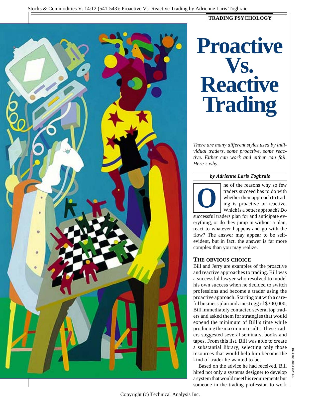 Stocks & Commodities V. 14:12 (541-543): Proactive Vs. Reactive Trading by Adrienne Laris Toghraie by Adrienne Laris Toghraie