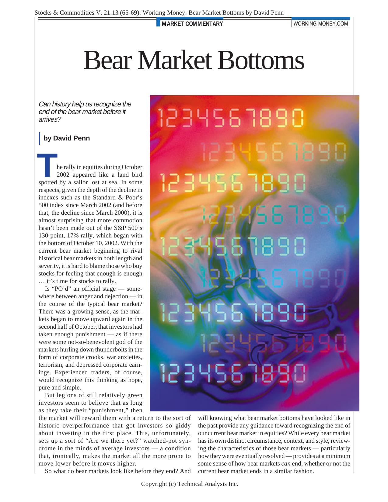 Stocks & Commodities V. 21:13 (65-69): Working Money: Bear Market Bottoms by David Penn by David Penn