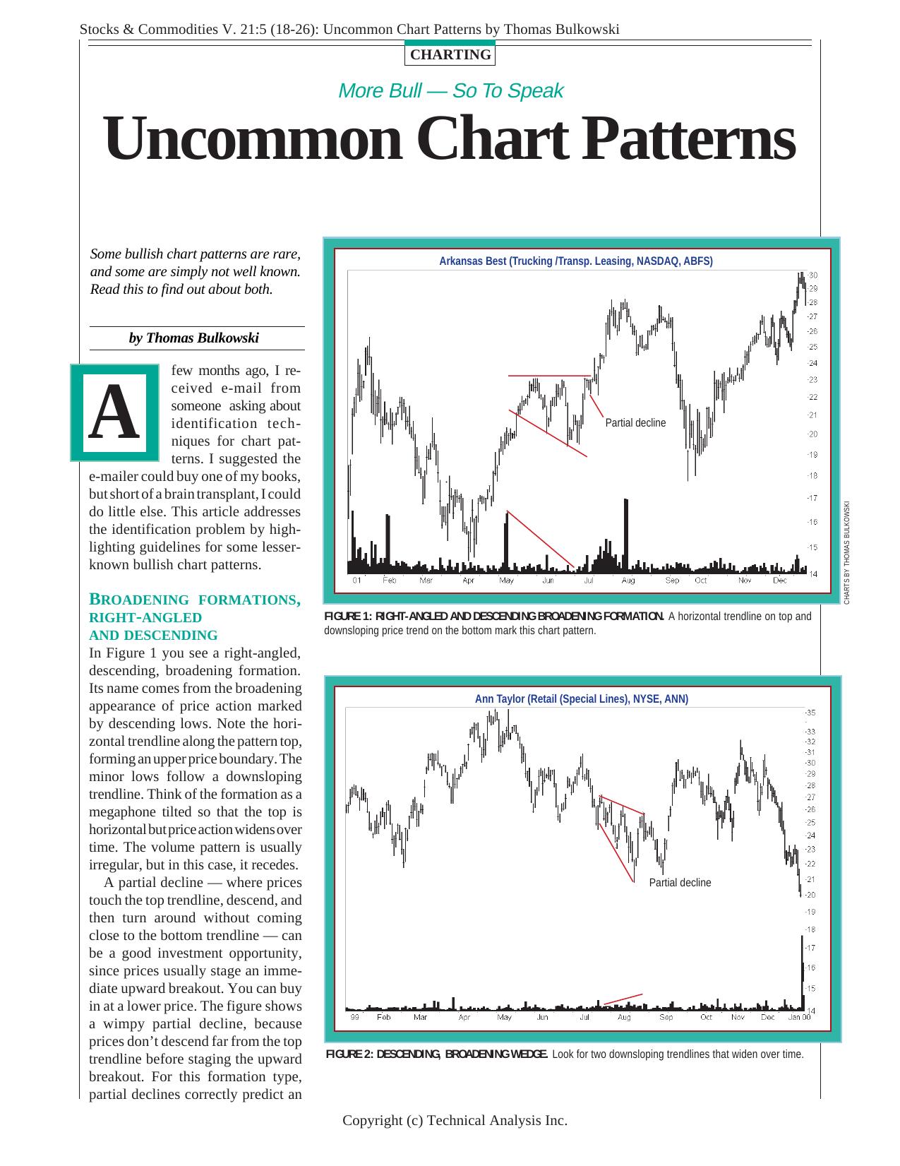 Stocks & Commodities V. 21:5 (18-26): Uncommon Chart Patterns by Thomas Bulkowski by Thomas Bulkowski