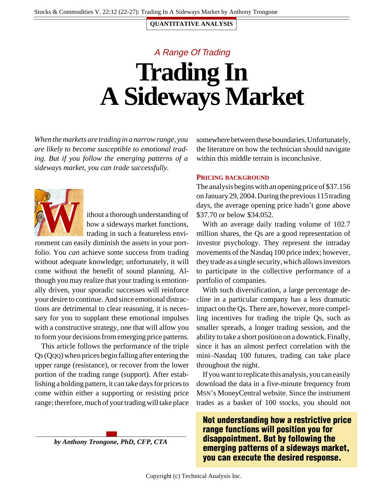 Stocks & Commodities V. 22:12 (22-27): Trading In A Sideways Market by Anthony Trongone by Anthony Trongone