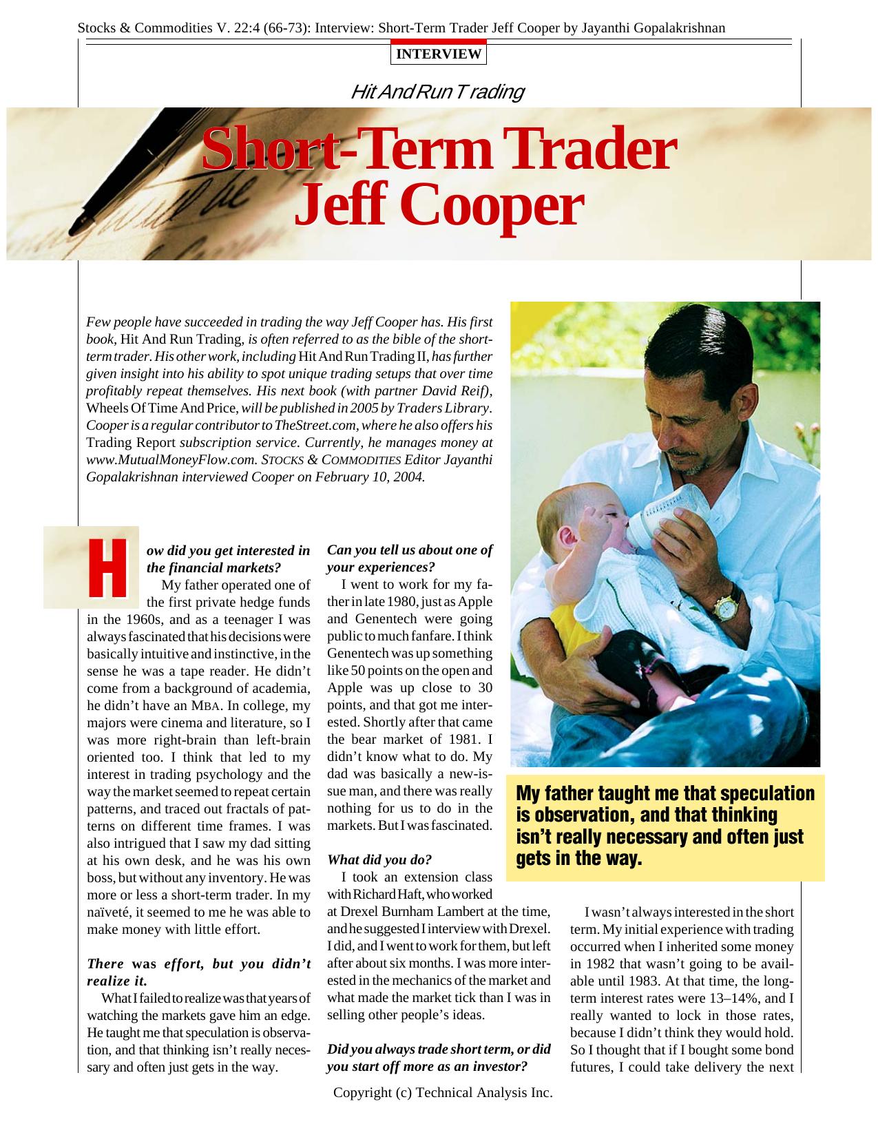 Stocks & Commodities V. 22:4 (66-73): Interview: Short-Term Trader Jeff Cooper by Jayanthi Gopalakrishnan by Jayanthi Gopalakrishnan