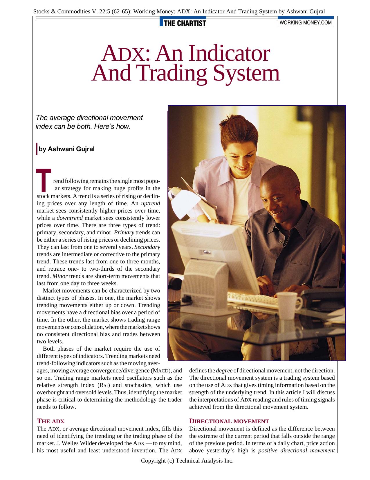 Stocks & Commodities V. 22:5 (62-65): Working Money: ADX: An Indicator And Trading System by Ashwani Gujral by Ashwani Gujral