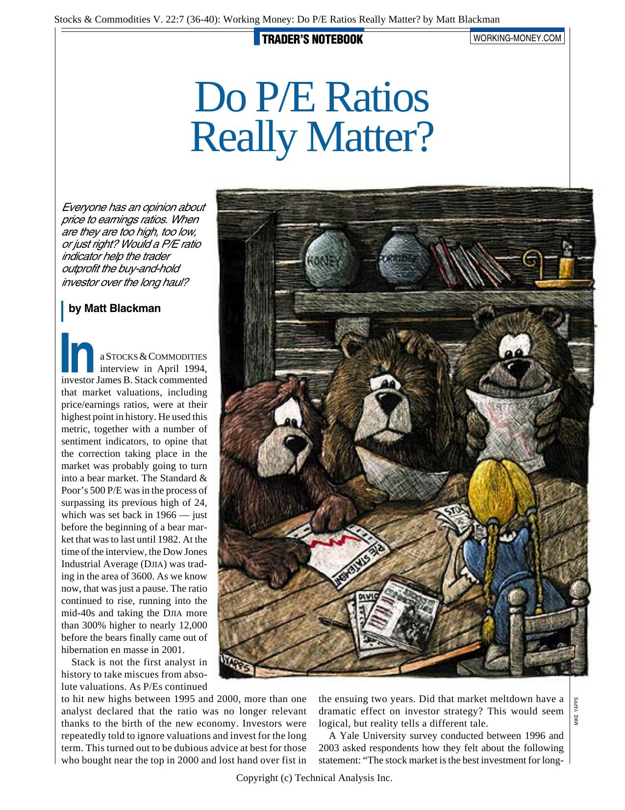 Stocks & Commodities V. 22:7 (36-40): Working Money: Do PE Ratios Really Matter? by Matt Blackman by Matt Blackman