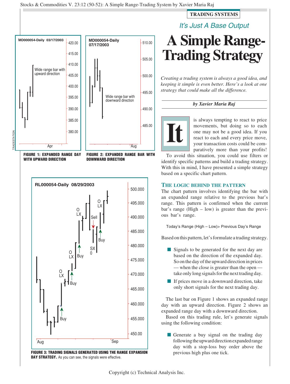 Stocks & Commodities V. 23:12 (50-52): A Simple Range-Trading System by Xavier Maria Raj by Xavier Maria Raj