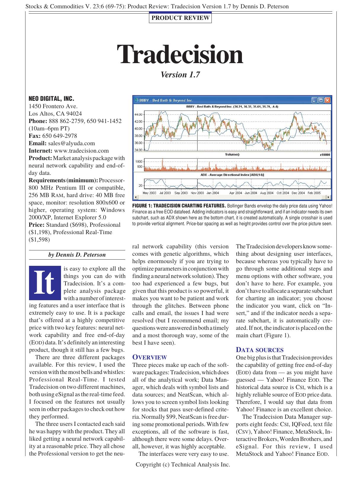 Stocks & Commodities V. 23:6 (69-75): Product Review: Tradecision Version 1.7 by Dennis D. Peterson by Dennis D. Peterson