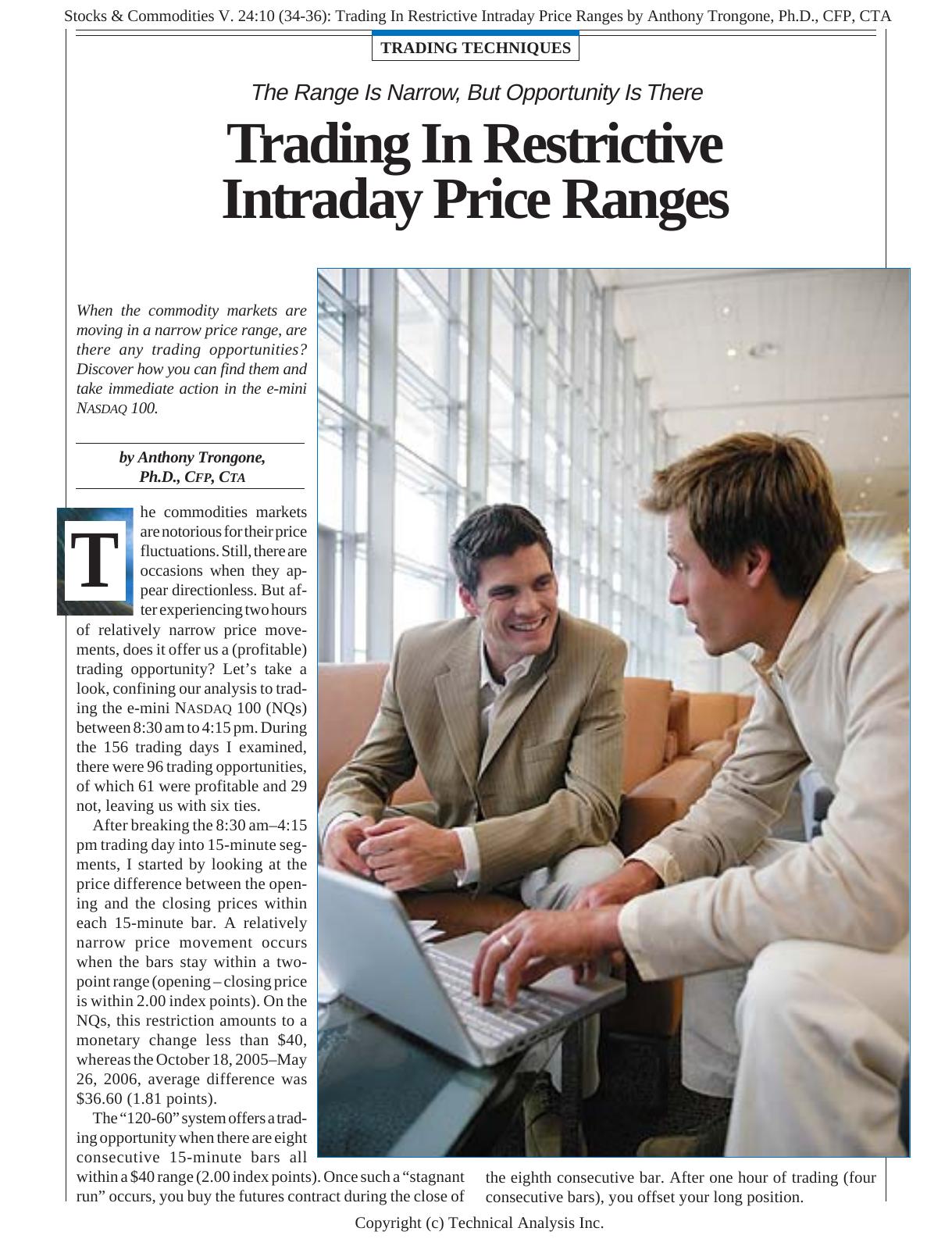 Stocks & Commodities V. 24:10 (34-36): Trading In Restrictive Intraday Price Ranges by Anthony Trongone, Ph.D., CFP, CTA by Anthony Trongone Ph.D. CFP CTA