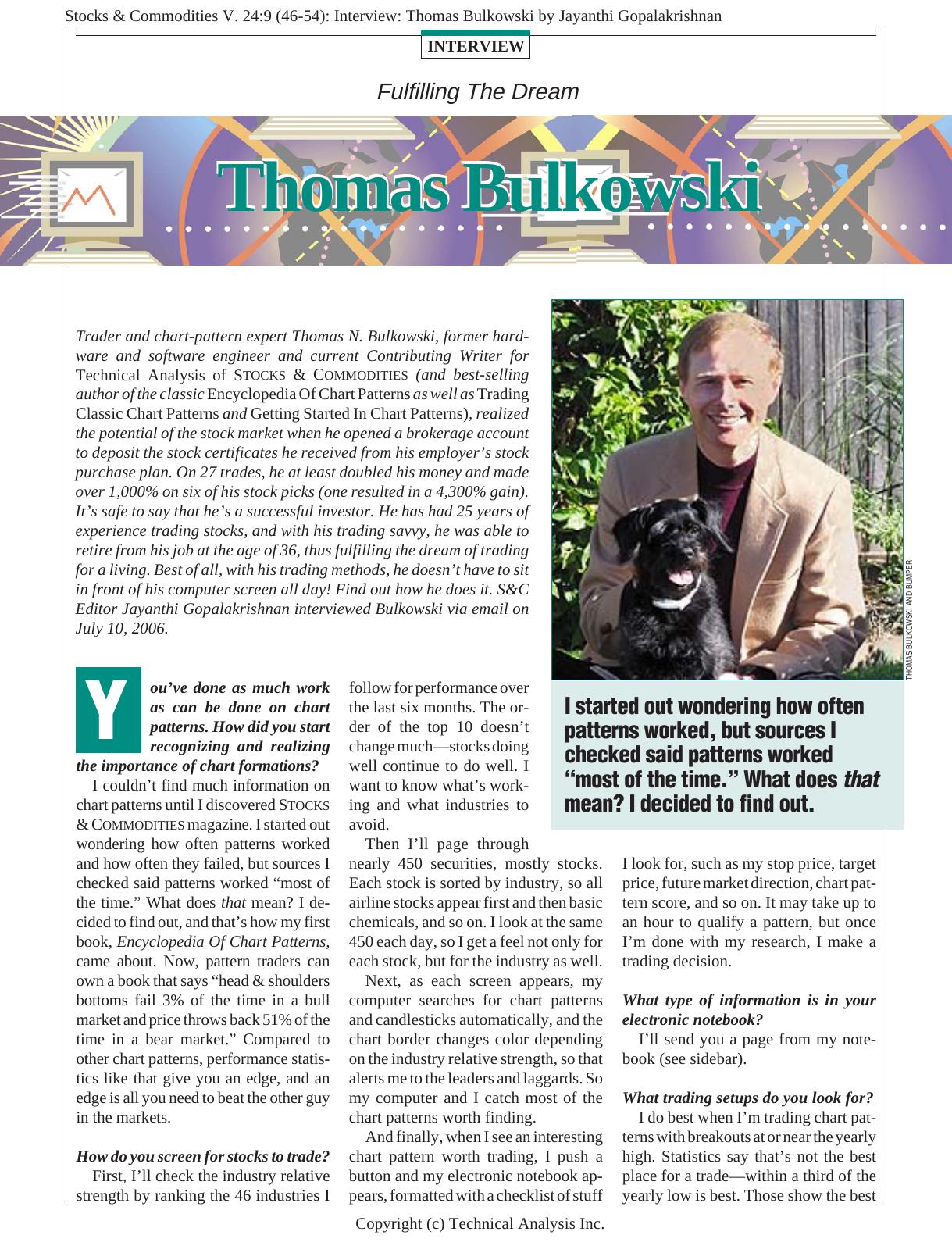 Stocks & Commodities V. 24:9 (46-54): Interview: Thomas Bulkowski by Jayanthi Gopalakrishnan by Jayanthi Gopalakrishnan