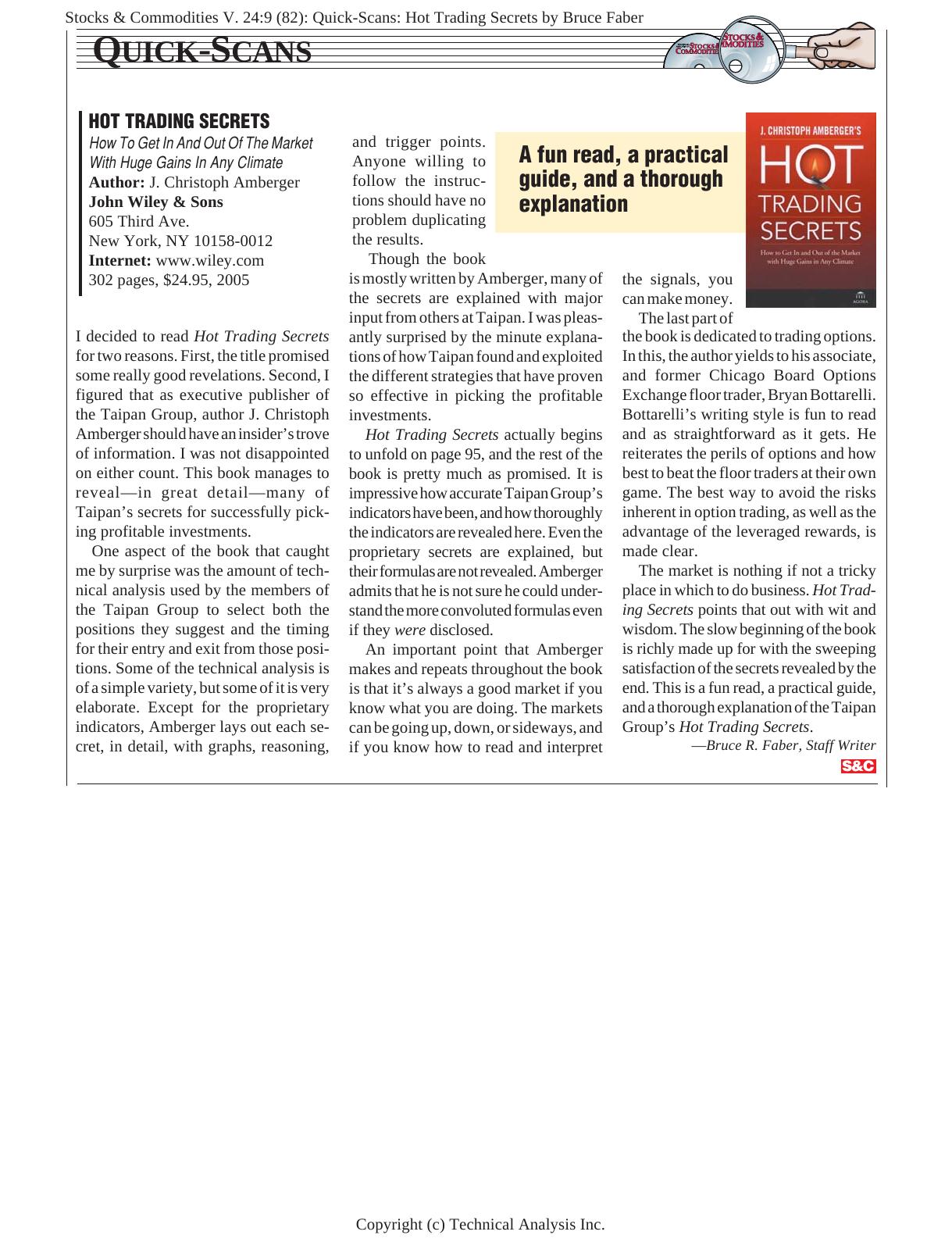Stocks & Commodities V. 24:9 (82): Quick-Scans: Hot Trading Secrets by Bruce Faber by Bruce Faber