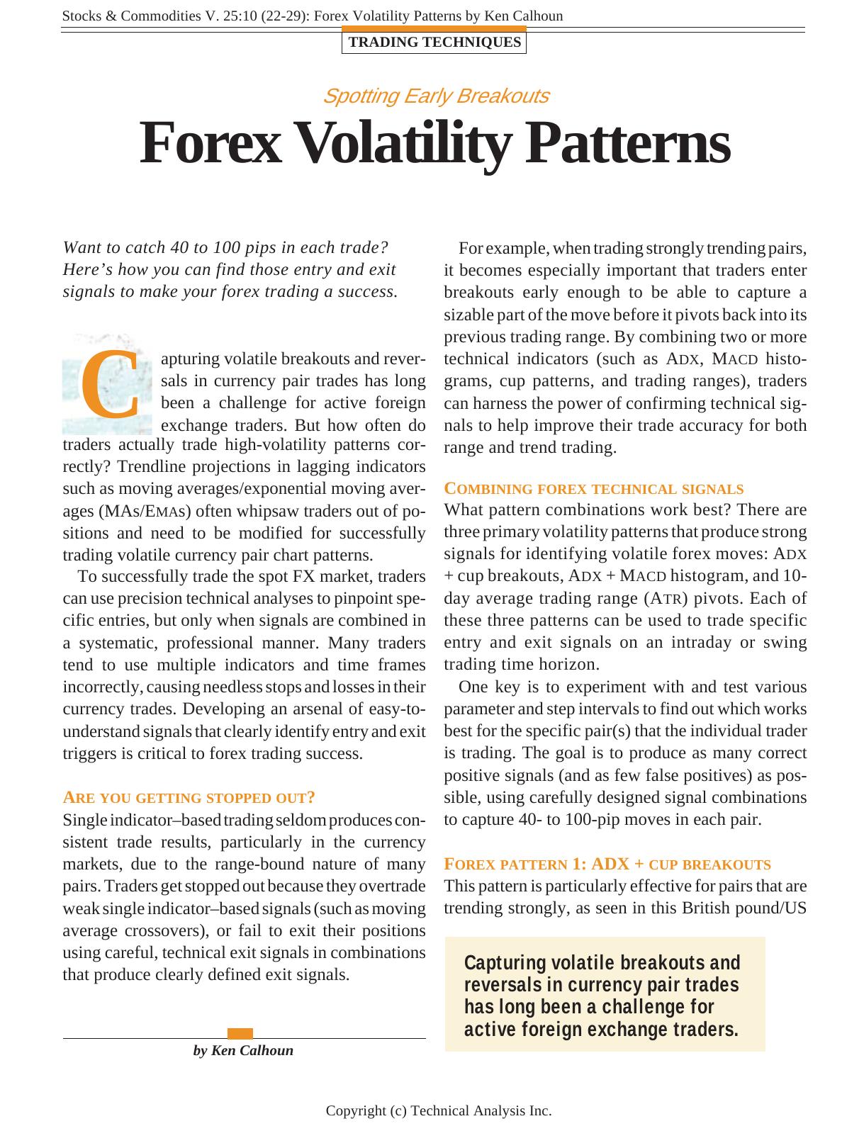 Stocks & Commodities V. 25:10 (22-29): Forex Volatility Patterns by Ken Calhoun by Ken Calhoun