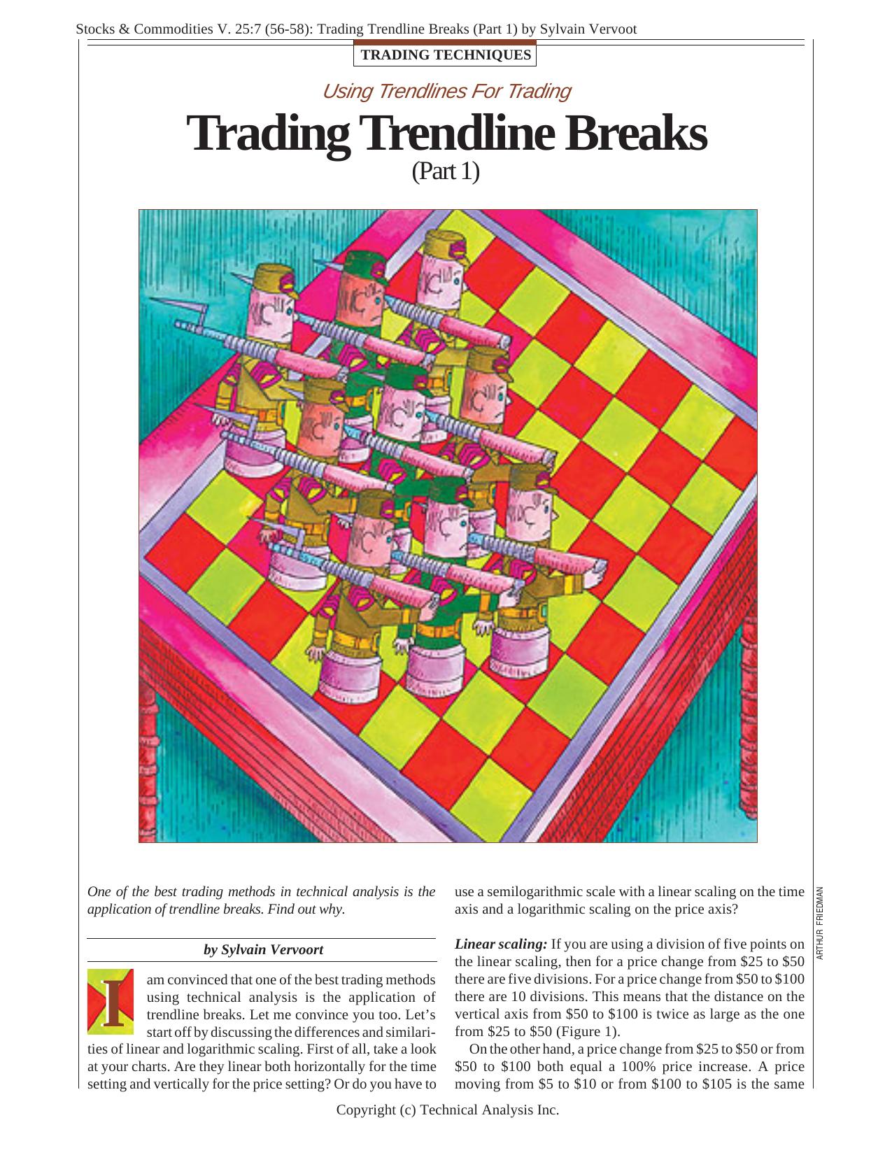 Stocks & Commodities V. 25:7 (56-58): Trading Trendline Breaks (Part 1) by Sylvain Vervoot by Sylvain Vervoot