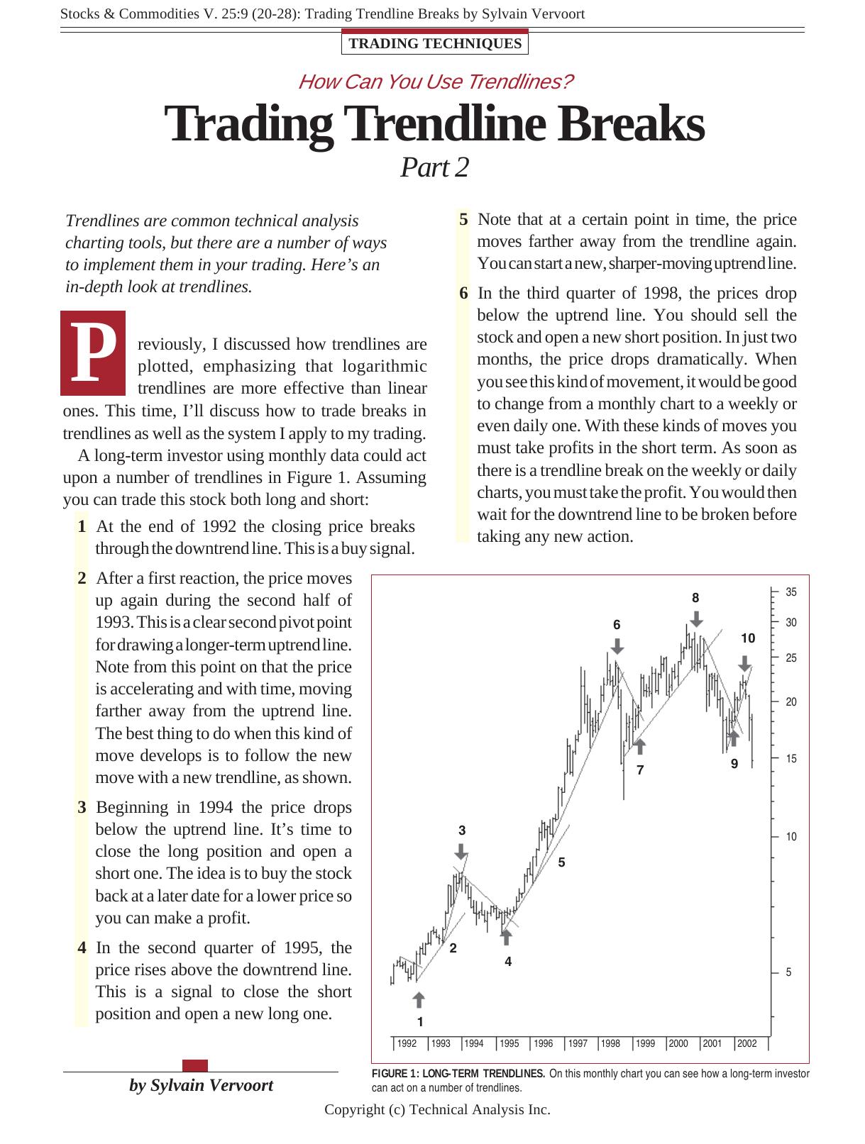 Stocks & Commodities V. 25:9 (20-28): Trading Trendline Breaks by Sylvain Vervoort by Sylvain Vervoort