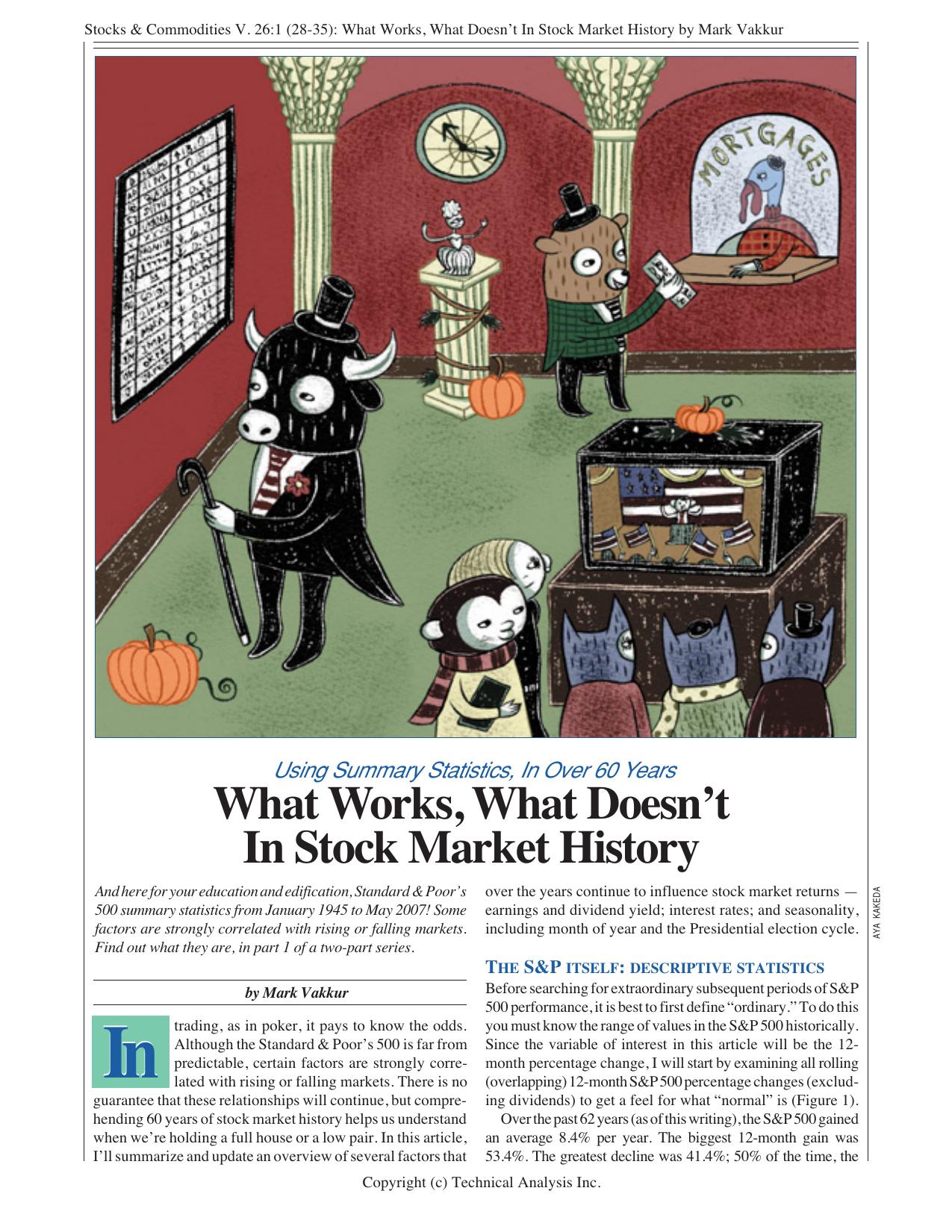 Stocks & Commodities V. 26:1 (28-35): What Works, What Doesnât In Stock Market History by Mark Vakkur by Mark Vakkur