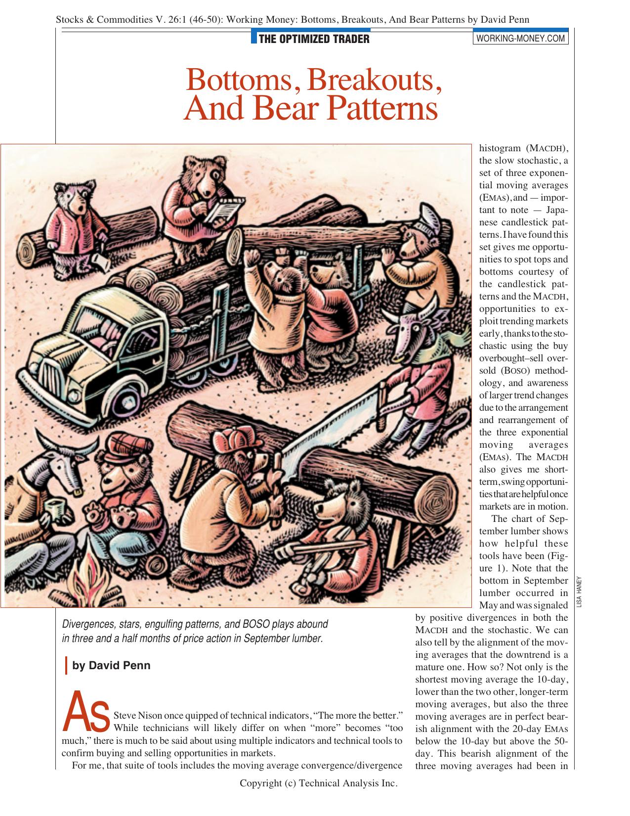 Stocks & Commodities V. 26:1 (46-50): Working Money: Bottoms, Breakouts, And Bear Patterns by David Penn by David Penn