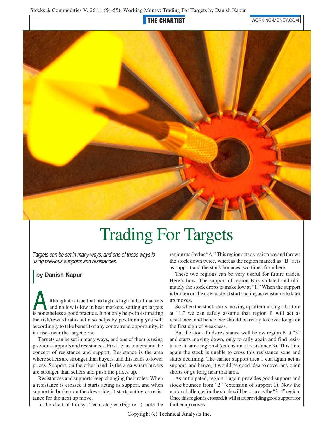 Stocks & Commodities V. 26:11 (54-55): Working Money: Trading For Targets by Danish Kapur by Danish Kapur