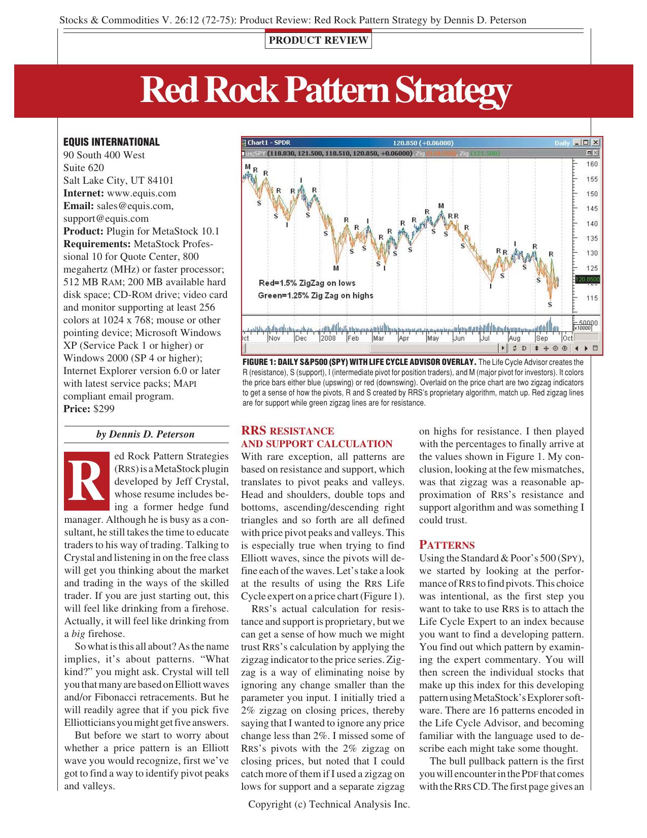 Stocks & Commodities V. 26:12 (72-75): Product Review: Red Rock Pattern Strategy by Dennis D. Peterson by Dennis D. Peterson