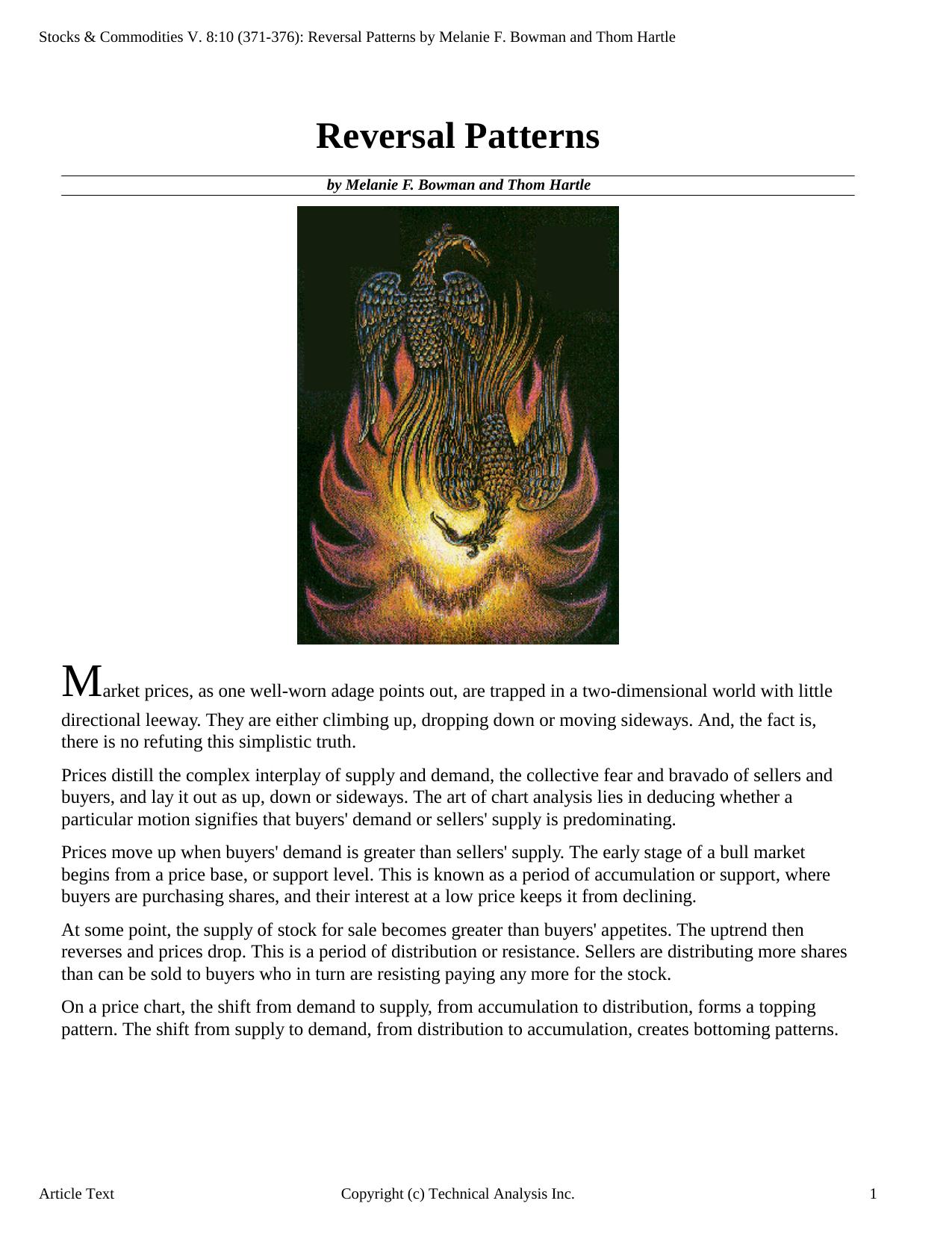 Stocks & Commodities V. 8:10 (371-376): Reversal Patterns by Melanie F. Bowman and Thom Hartle by YN