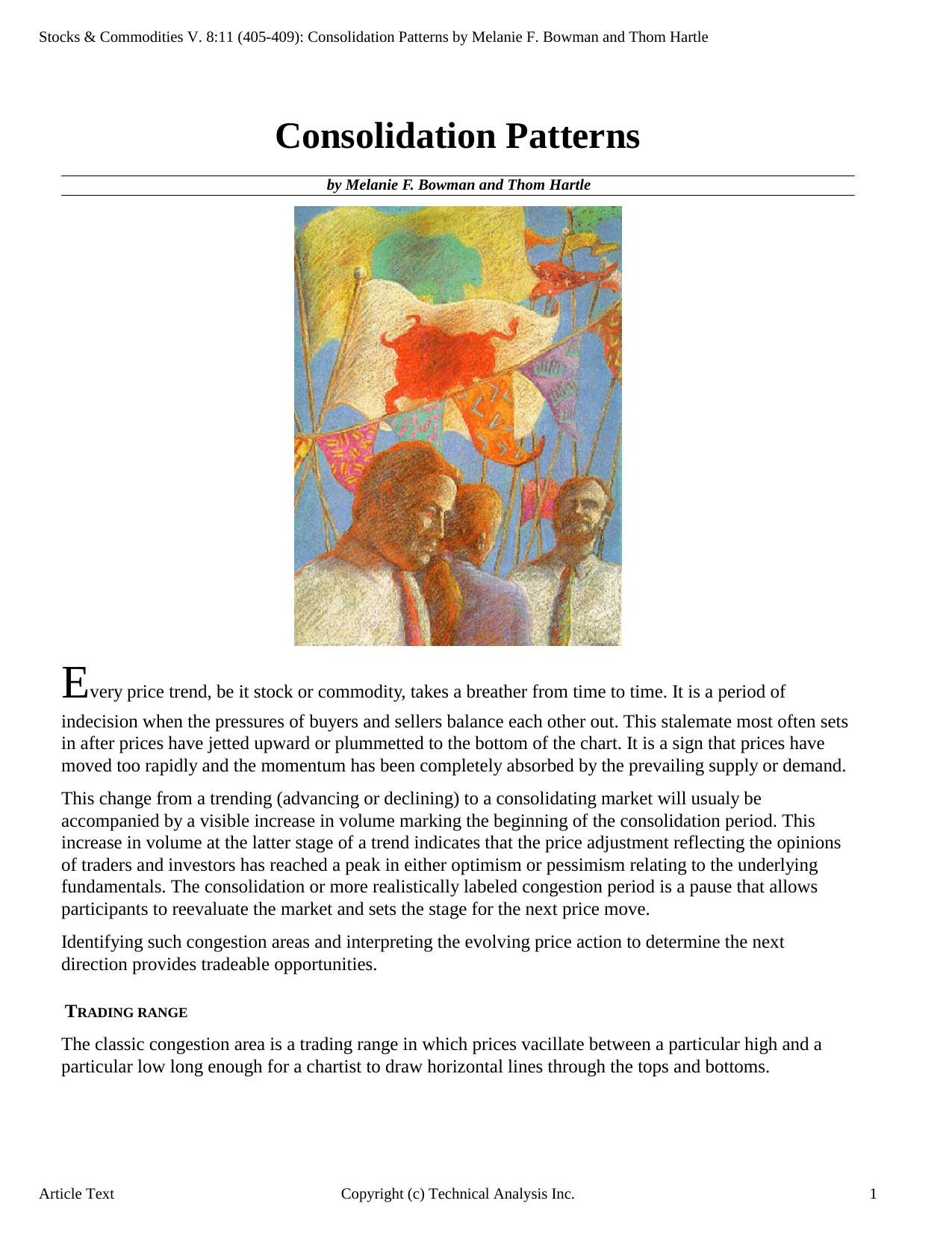 Stocks & Commodities V. 8:11 (405-409): Consolidation Patterns by Melanie F. Bowman and Thom Hartle by YN