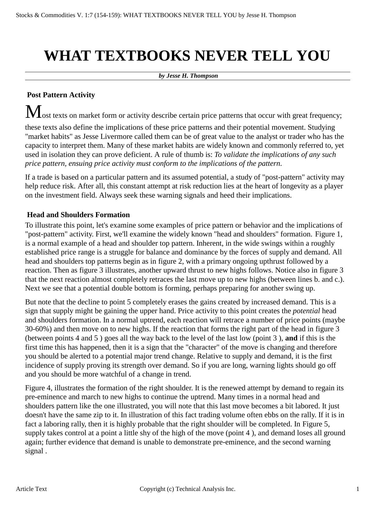 Stocks & Commodities V.1:7 (154-159): WHAT TEXTBOOKS NEVER TELL YOU by Jesse H. Thompson by Jesse H. Thompson