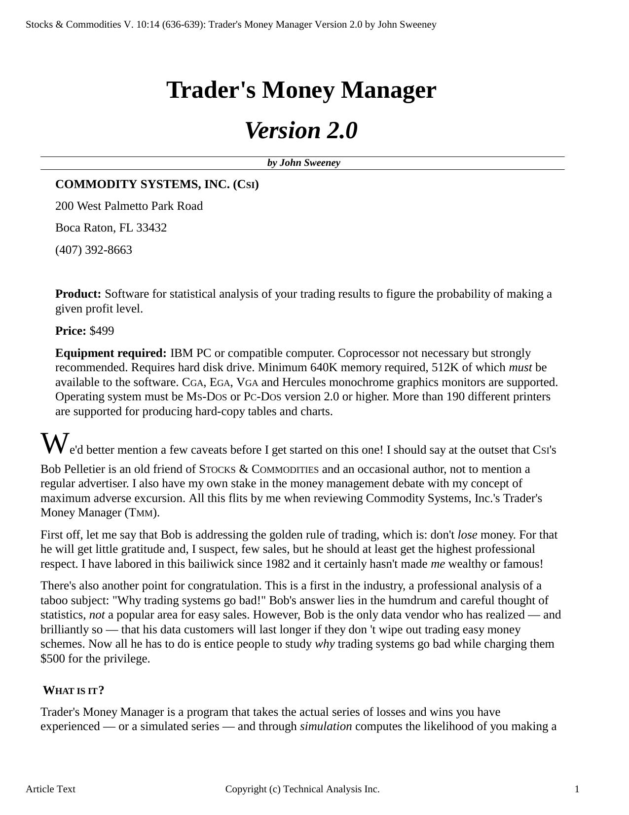 Stocks & Commodities V.10:14 (640-643): Market Center 4.0 by John Sweeney