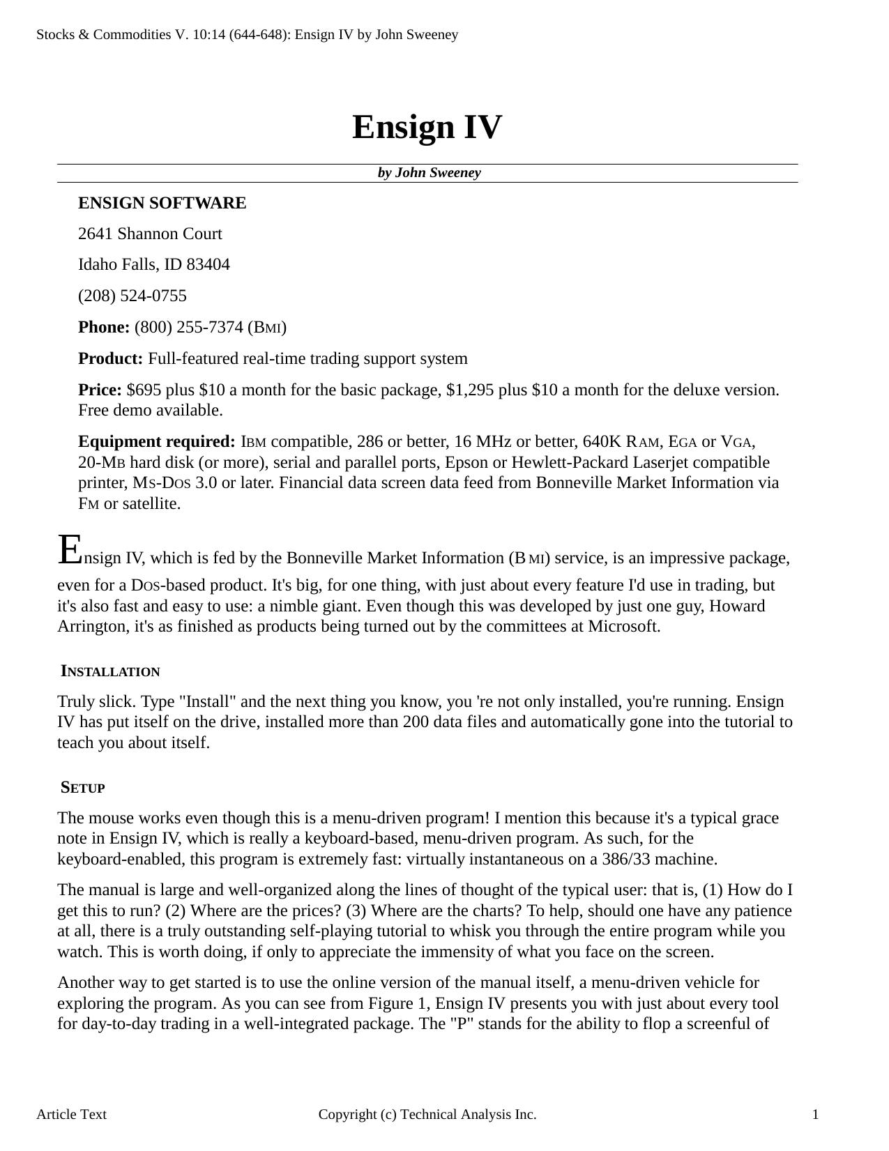 Stocks & Commodities V.10:14 (644-648): Ensign IV by John Sweeney by John Sweeney
