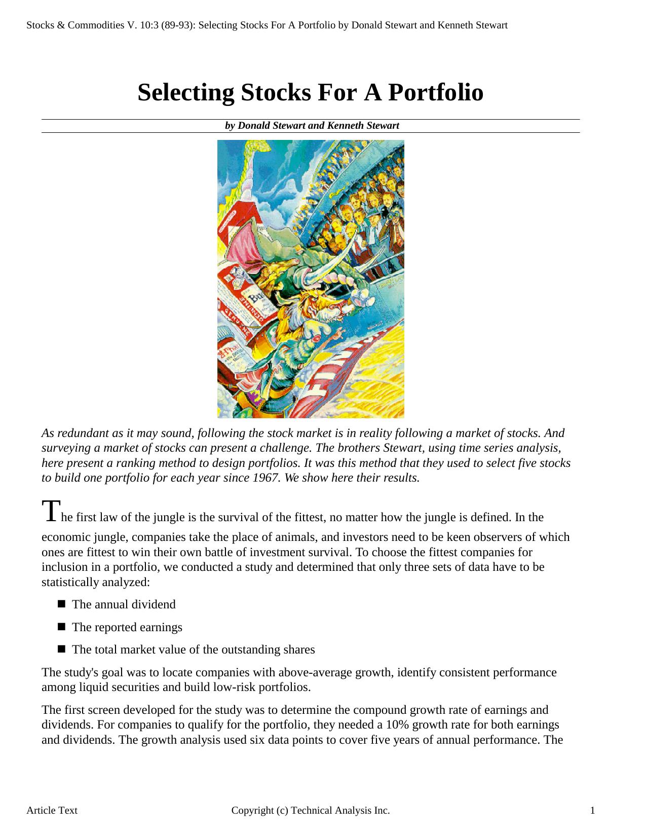 Stocks & Commodities V.10:3 (89-93): Selecting Stocks For A Portfolio by Donald Stewart and Kenneth Stewart by Donald Stewart & Kenneth Stewart