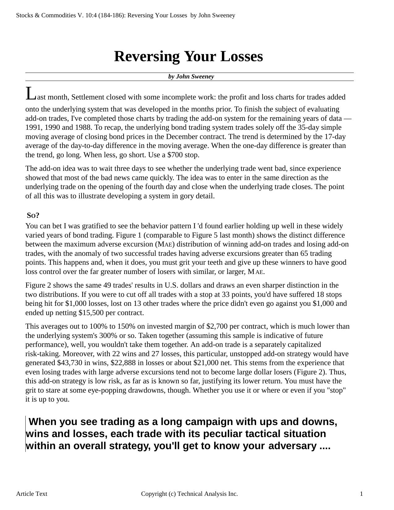 Stocks & Commodities V.10:4 (184-186): Reversing Your Losses by John Sweeney by John Sweeney