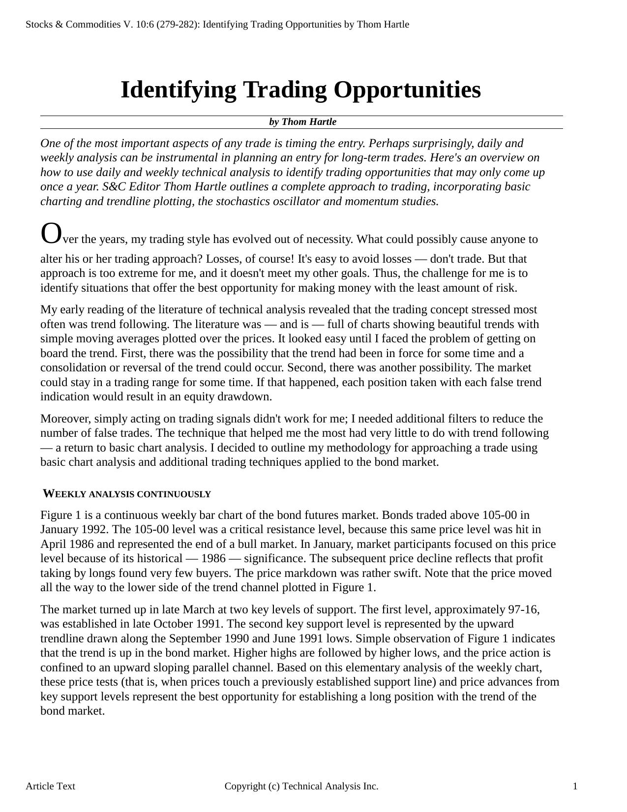 Stocks & Commodities V.10:6 (279-282): Identifying Trading Opportunities by Thom Hartle by Thom Hartle