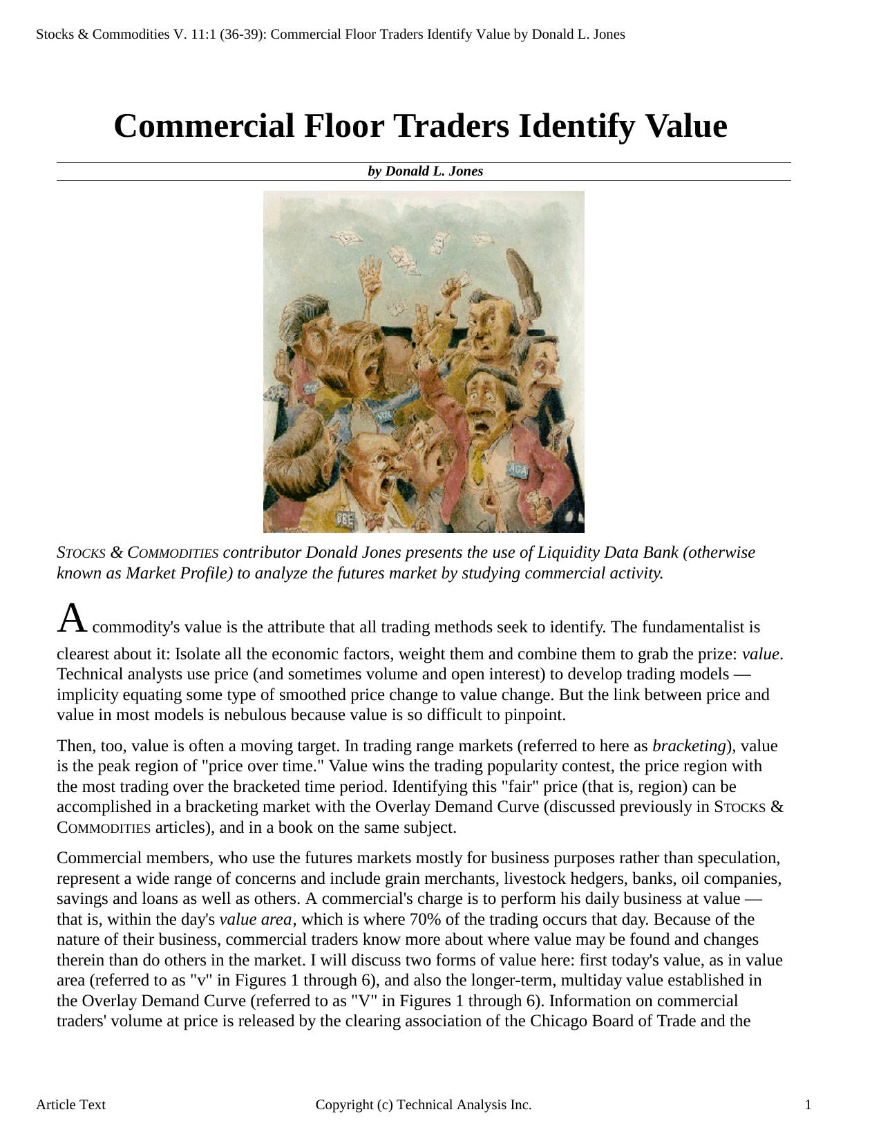 Stocks & Commodities V.11:1 (36-39): Commercial Floor Traders Identify Value by Donald L. Jones by Donald L. Jones
