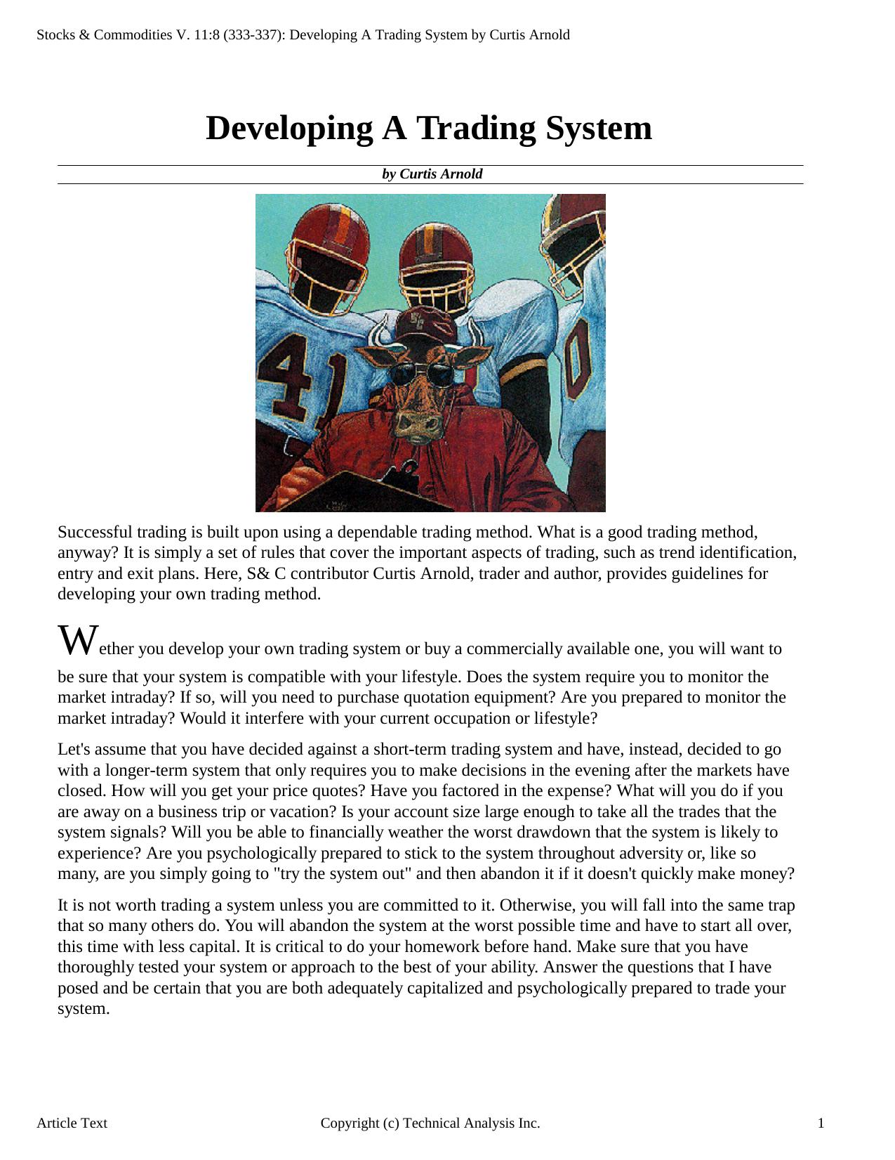 Stocks & Commodities V.11:8 (333-337): Developing A Trading System by Curtis Arnold by Curtis Arnold