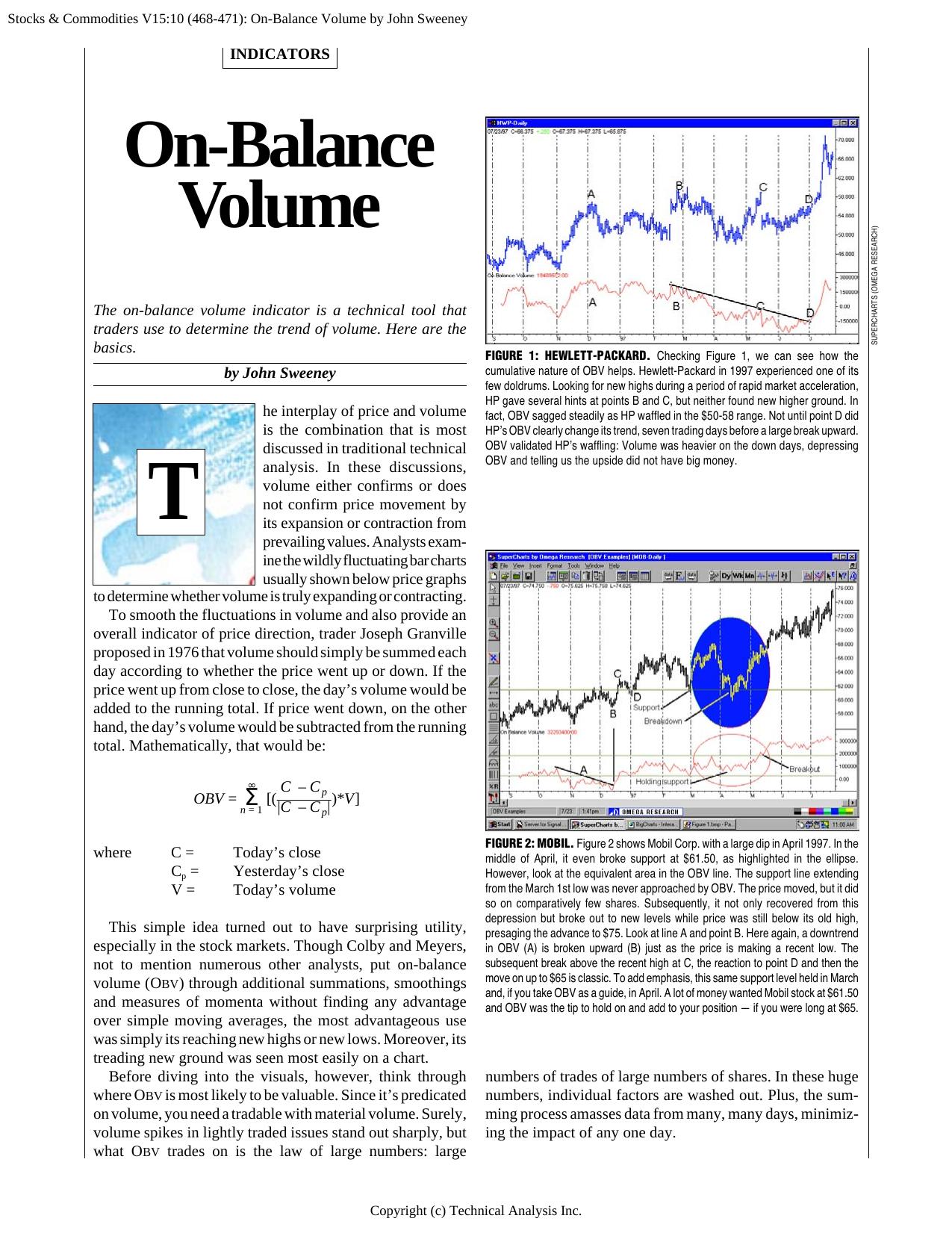 Stocks & Commodities V.15:10 (468-471): On-Balance Volume by John Sweeney by John Sweeney