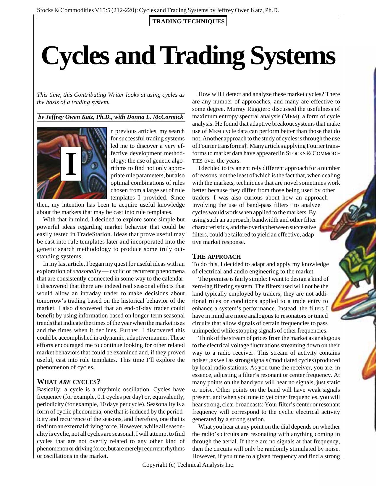 Stocks & Commodities V.15:5 (212-220): Cycles and Trading Systems by Jeffrey Owen Katz, Ph.D. by Jeffrey Owen Katz