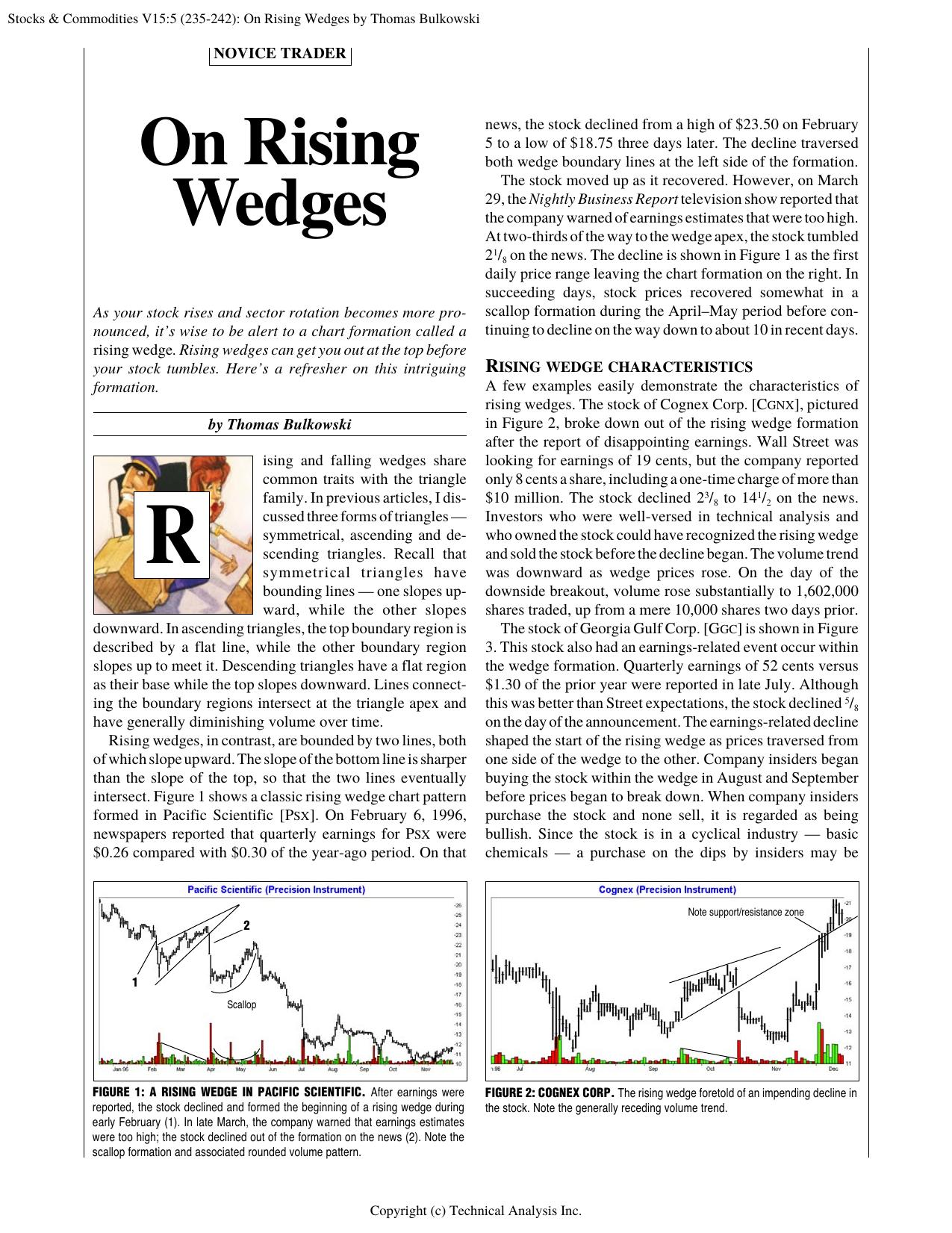 Stocks & Commodities V.15:5 (235-242): On Rising Wedges by Thomas Bulkowski by Thomas Bulkowski