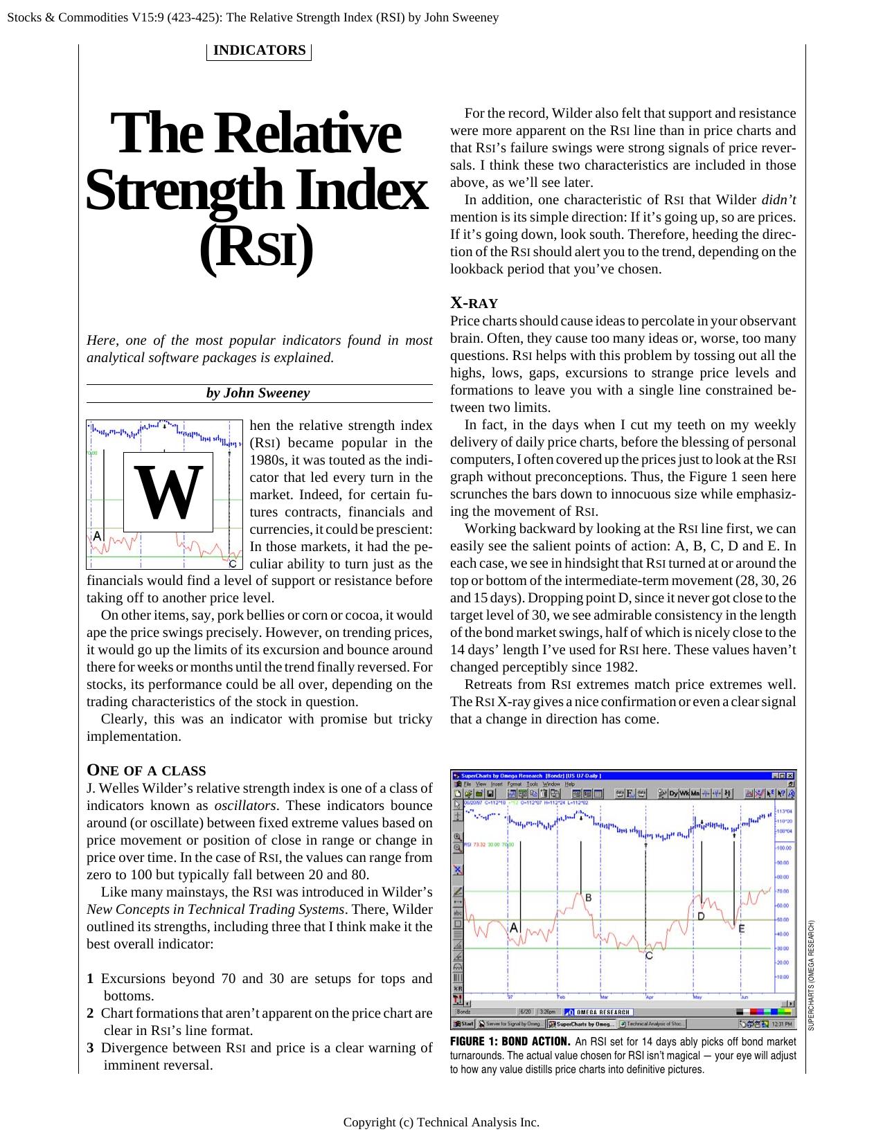 Stocks & Commodities V.15:9 (423-425): The Relative Strength Index (RSI) by John Sweeney by John Sweeney
