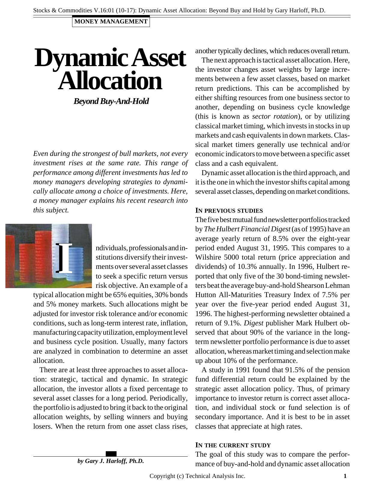 Stocks & Commodities V.16:01 (10-17): Dynamic Asset Allocation: Beyond Buy and Hold by Gary Harloff, Ph.D. by Gary Harloff