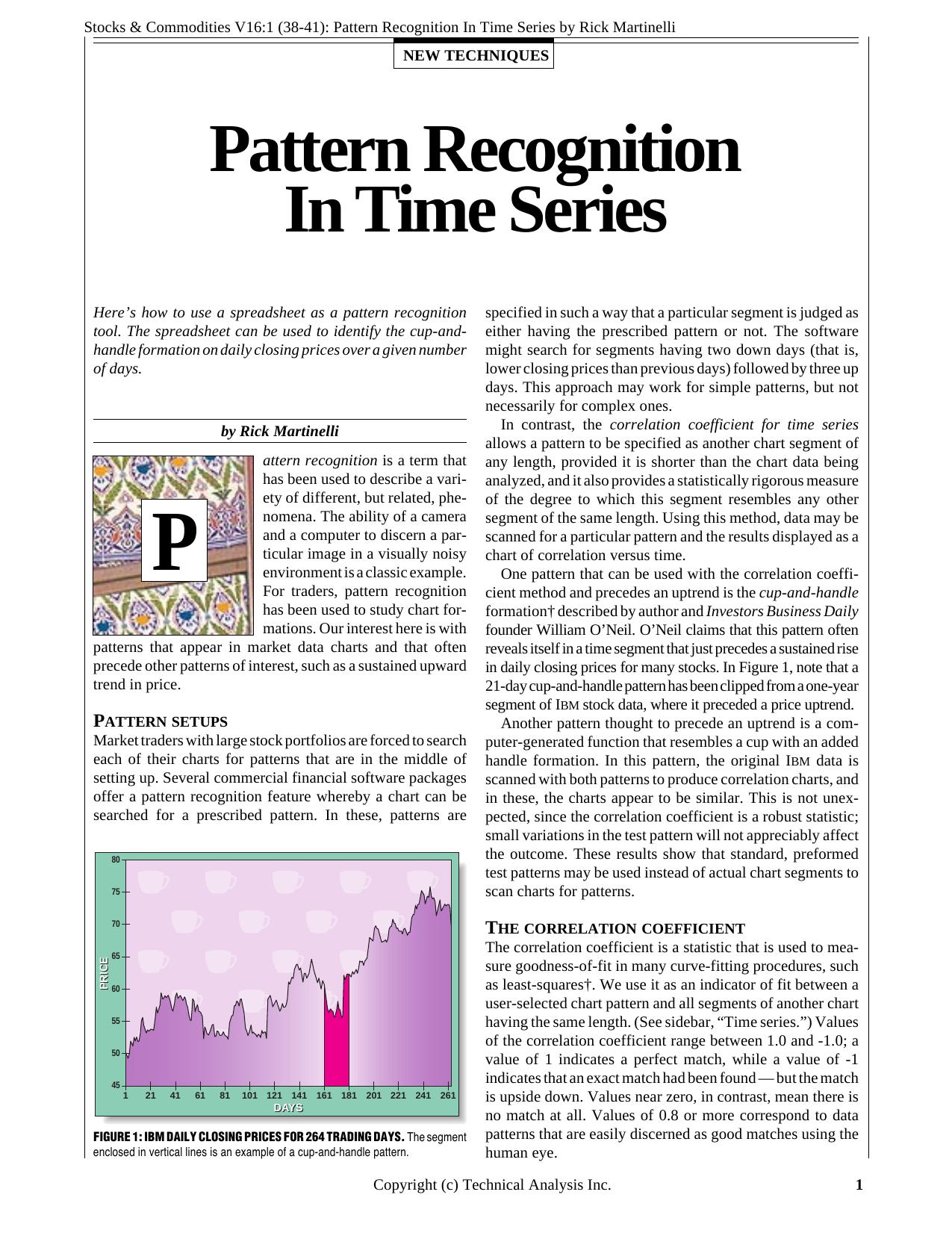 Stocks & Commodities V.16:1 (38-41): Pattern Recognition In Time Series by Rick Martinelli by Rick Martinelli