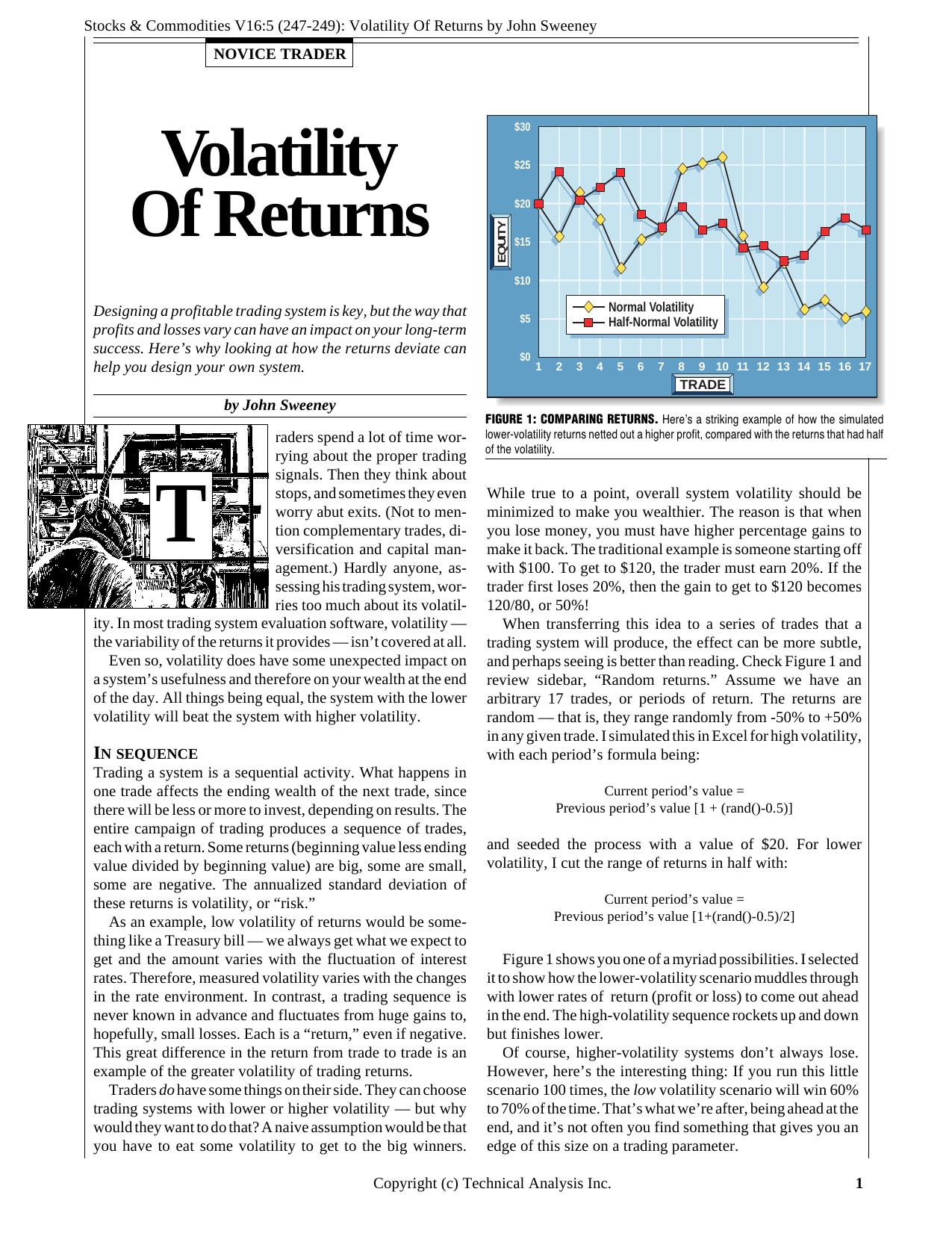 Stocks & Commodities V.16:5 (247-249): Volatility Of Returns by John Sweeney by John Sweeney