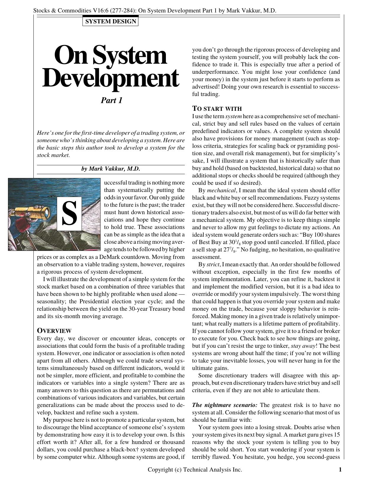 Stocks & Commodities V.16:6 (277-284): On System Development Part 1 by Mark Vakkur, M.D. by Mark Vakkur