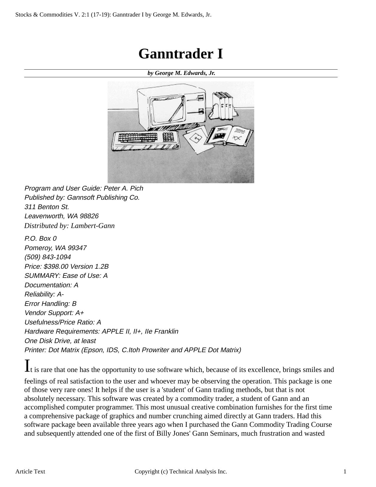 Stocks & Commodities V.2:1 (17-19): Ganntrader I by George M. Edwards, Jr. by George M. Edwards JR