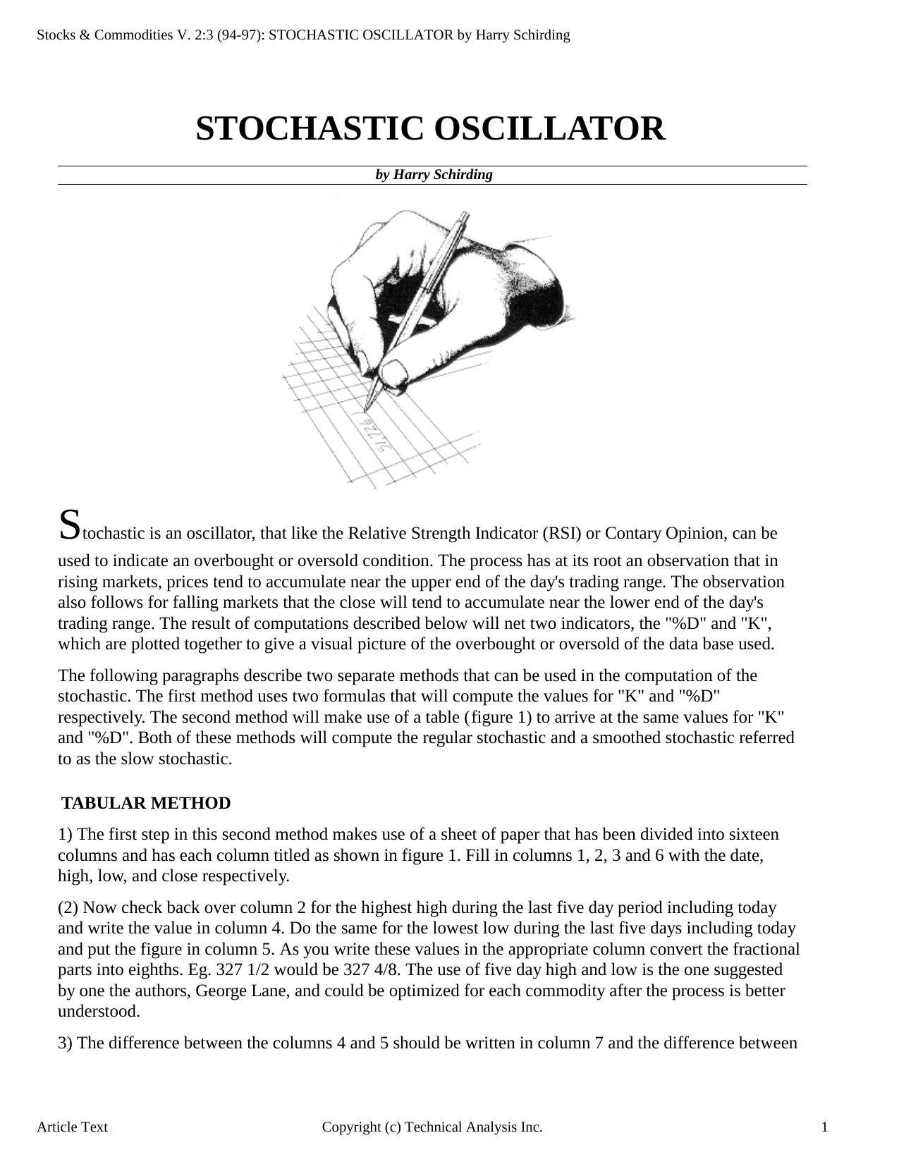 Stocks & Commodities V.2:3 (94-97): STOCHASTIC OSCILLATOR by Harry Schirding by Harry Schirding
