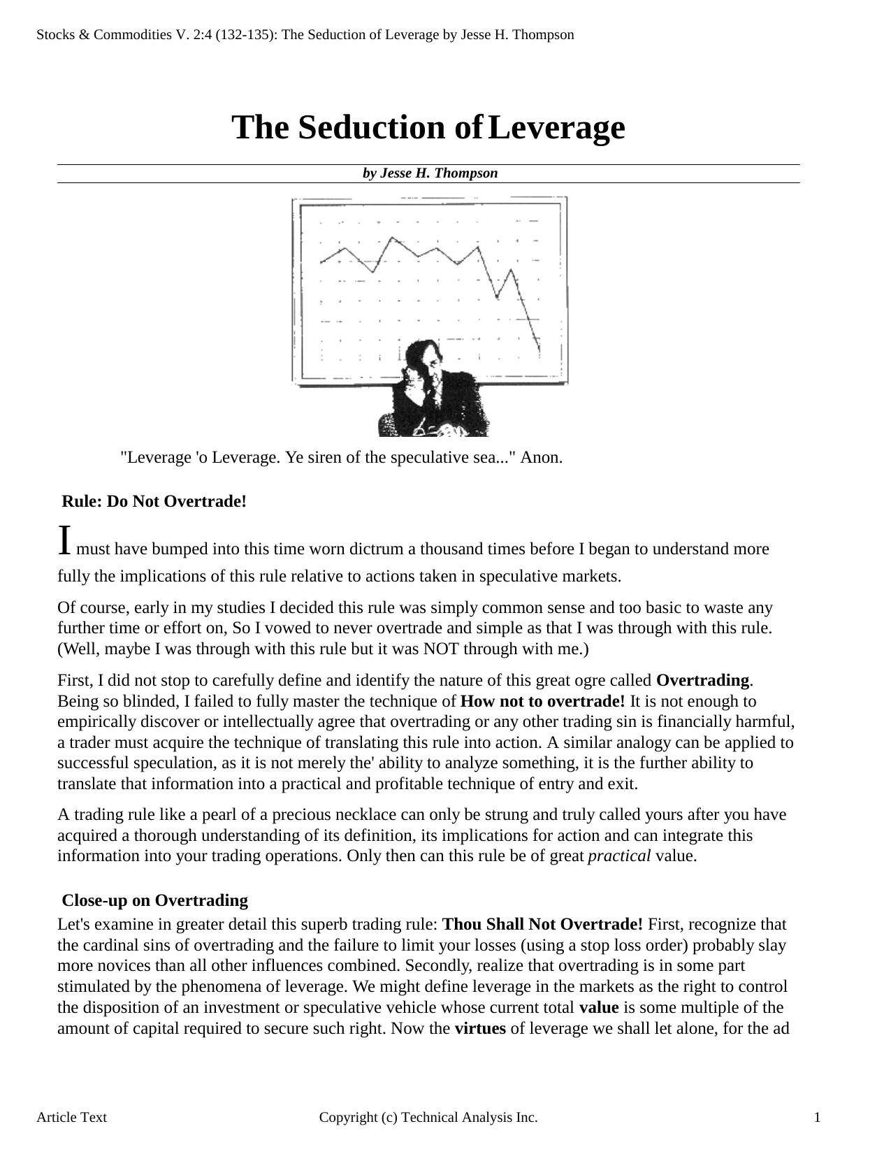 Stocks & Commodities V.2:4 (132-135): The Seduction of Leverage by Jesse H. Thompson by Jesse H. Thompson