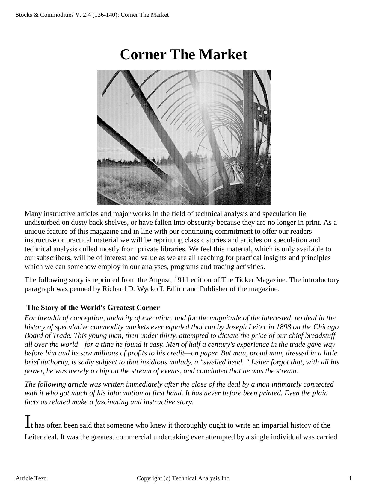 Stocks & Commodities V.2:4 (136-140): Corner The Market by Technical Analysis Inc