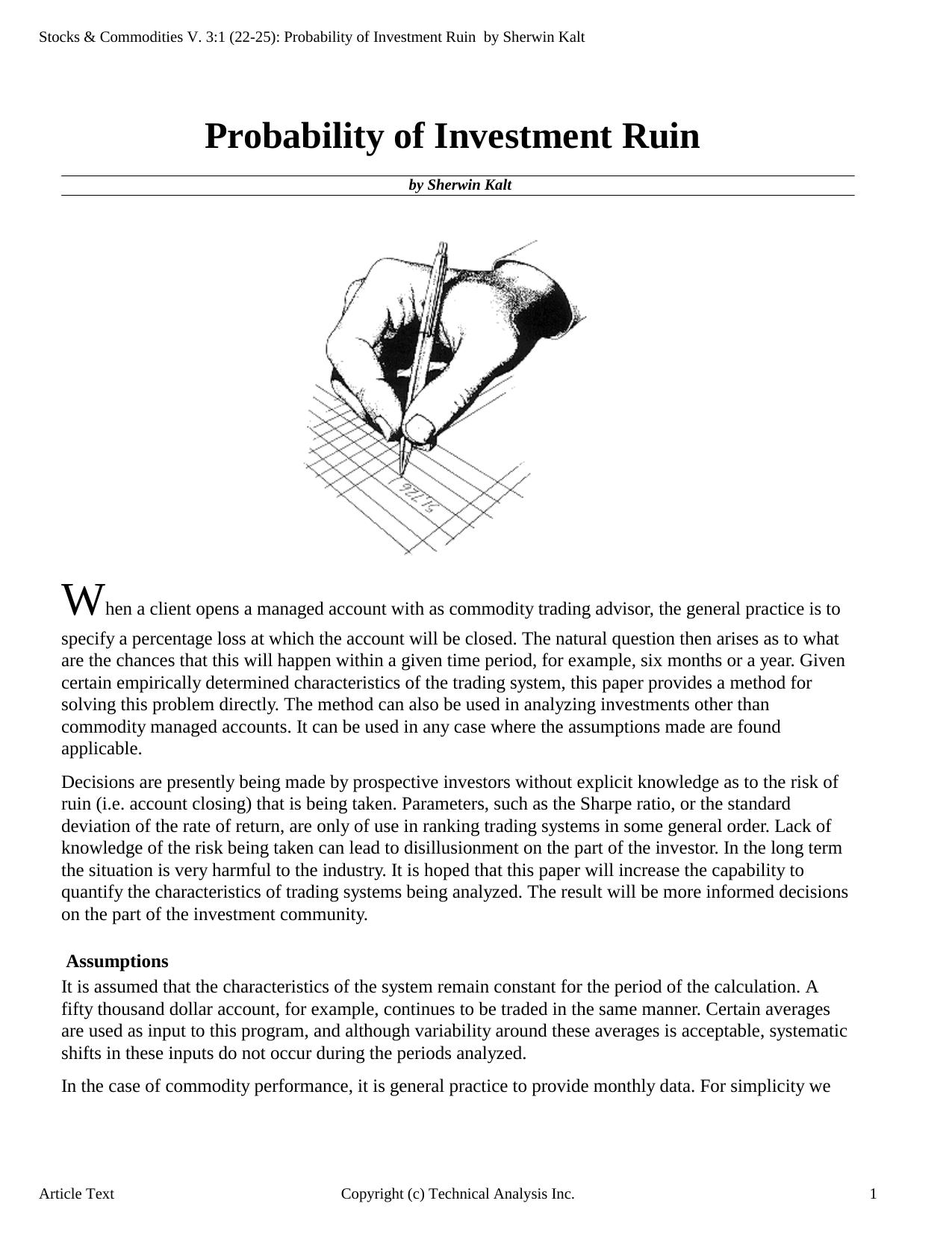 Stocks & Commodities V.3:1 (22-25): Probability of Investment Ruin by Sherwin Kalt by Sherwin Kalt