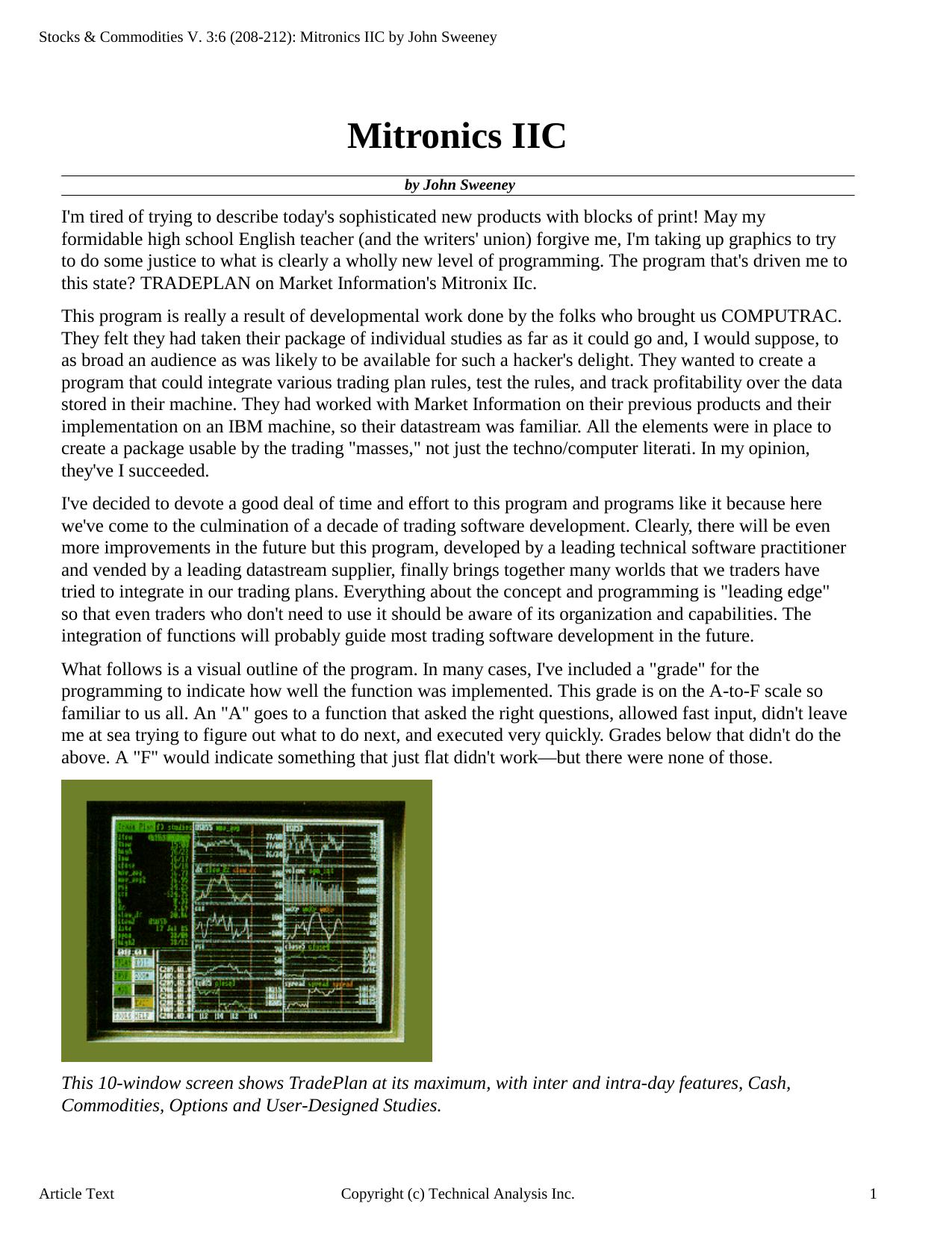 Stocks & Commodities V.3:6 (208-212): Mitronics IIC by John Sweeney by John Sweeney