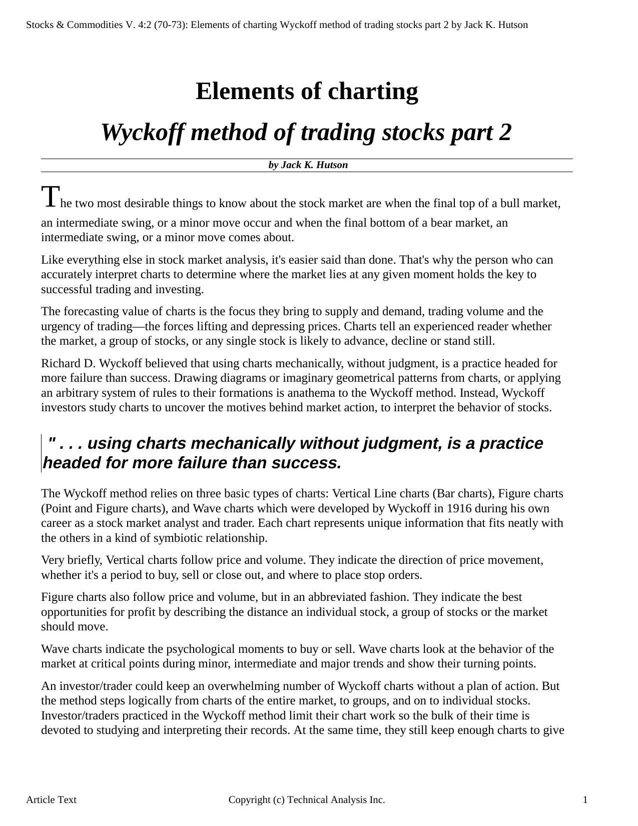 Stocks & Commodities V.4:2 (70-73): Elements of charting Wyckoff method of trading stocks part 2 by Jack K. Hutson by Jack K. Hutson