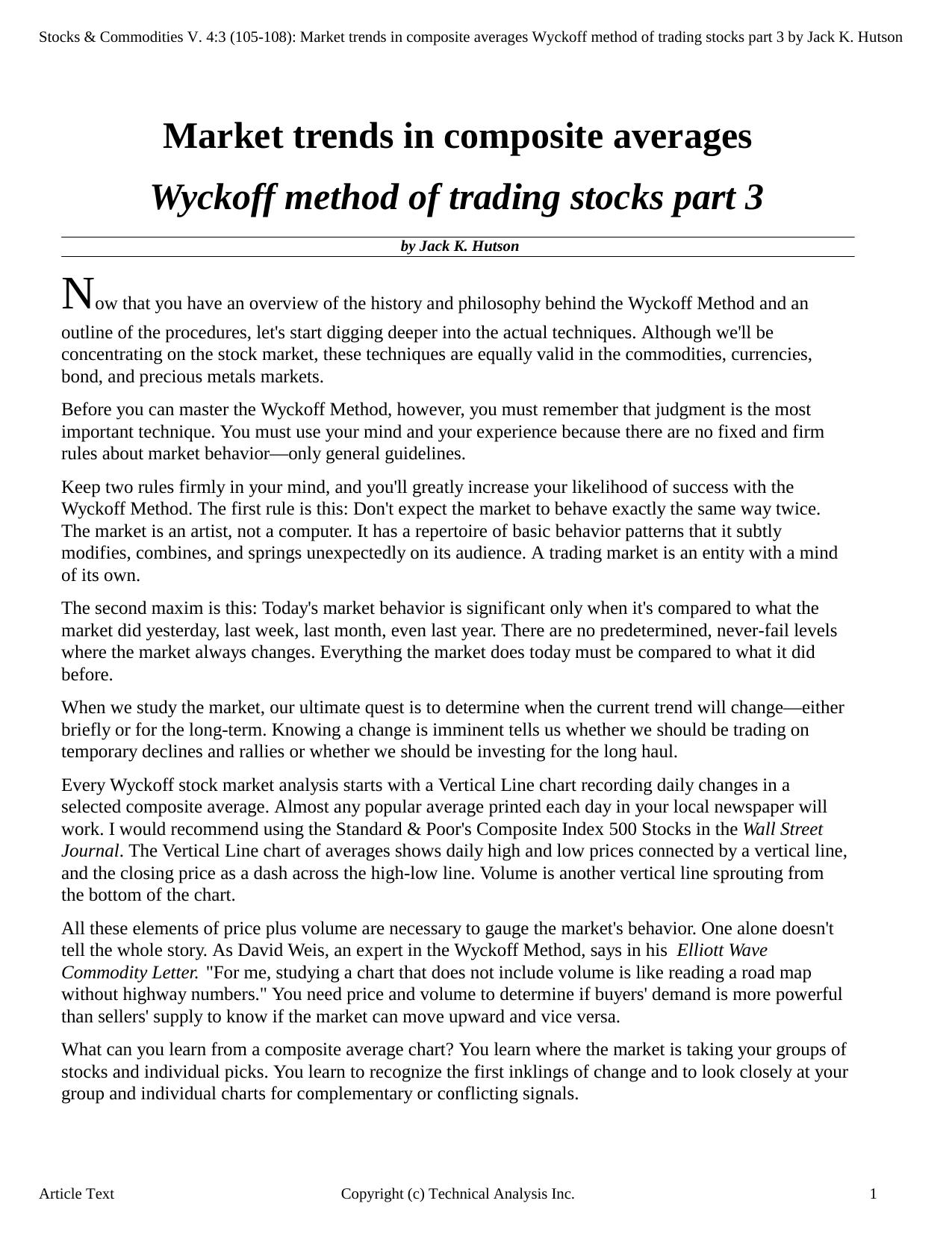 Stocks & Commodities V.4:3 (105-108): Market trends in composite averages Wyckoff method of trading stocks part 3 by Jack K. H by Jack K. Hutson